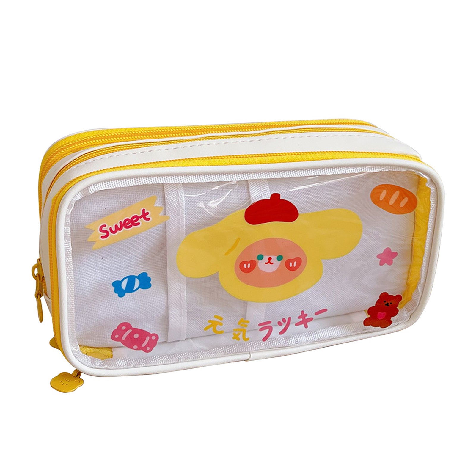 Transparent Pencil Case Large Capacity Cute Pattern Portable Pencil Bag for Kids Friends Yellow