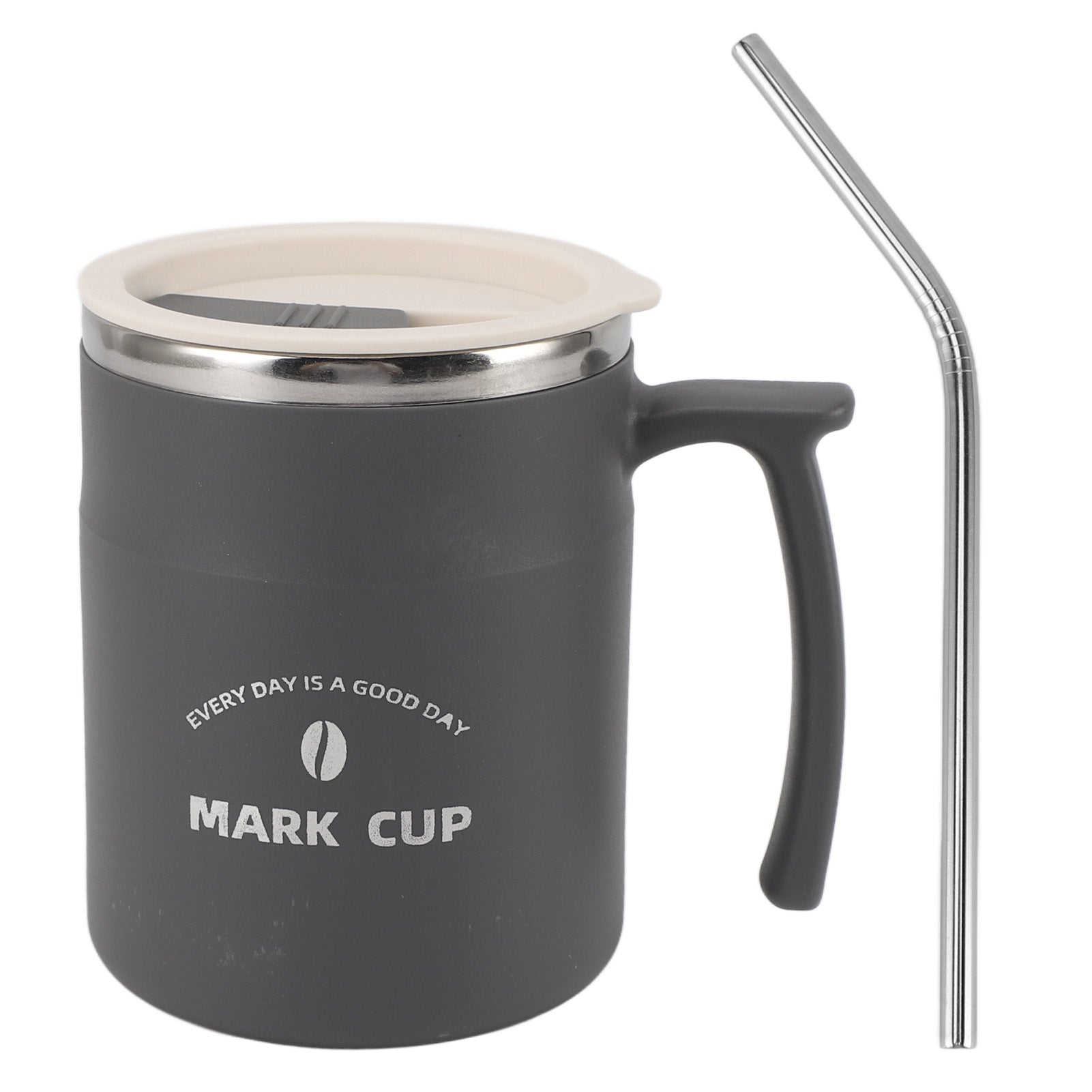 Coffee Cup Large Capacity Leakproof Stainless Steel Couple Water Cup with Lid and Straw for Office Travel Home Gray