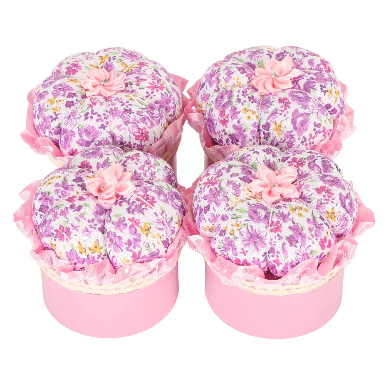 4Pcs Sewing Pin Cushion Pumpkin Shape Floral Pattern Soft Fabric PP Cotton Needle Pincushion for Embroidery Stitching