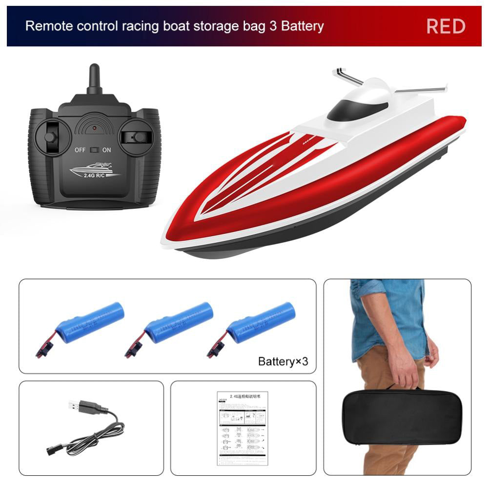 Waterproof 2.4G Kids Remote Control Speedboat 4 Channels High Speed Racing Boat Rechargeable Electric RC Boat
