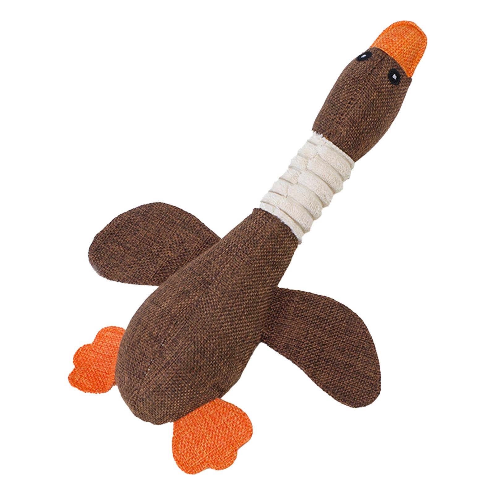 Dog Stuffed Toys Wild Geese Shape Soft Linen Squeaky Pet Chew Toys for Dog Cat Chewing and Teeth Cleaning Coffee