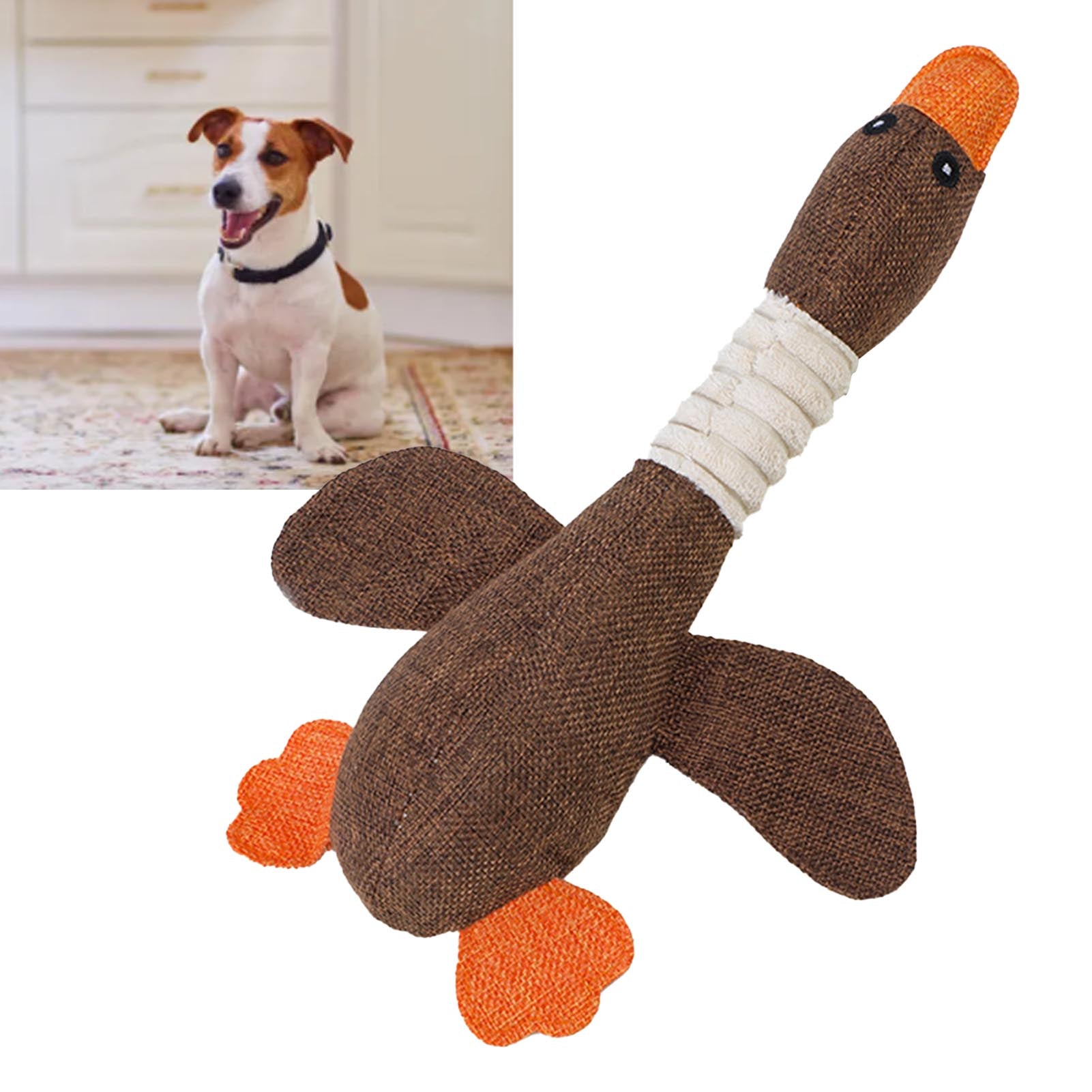 Dog Stuffed Toys Wild Geese Shape Soft Linen Squeaky Pet Chew Toys for Dog Cat Chewing and Teeth Cleaning Coffee