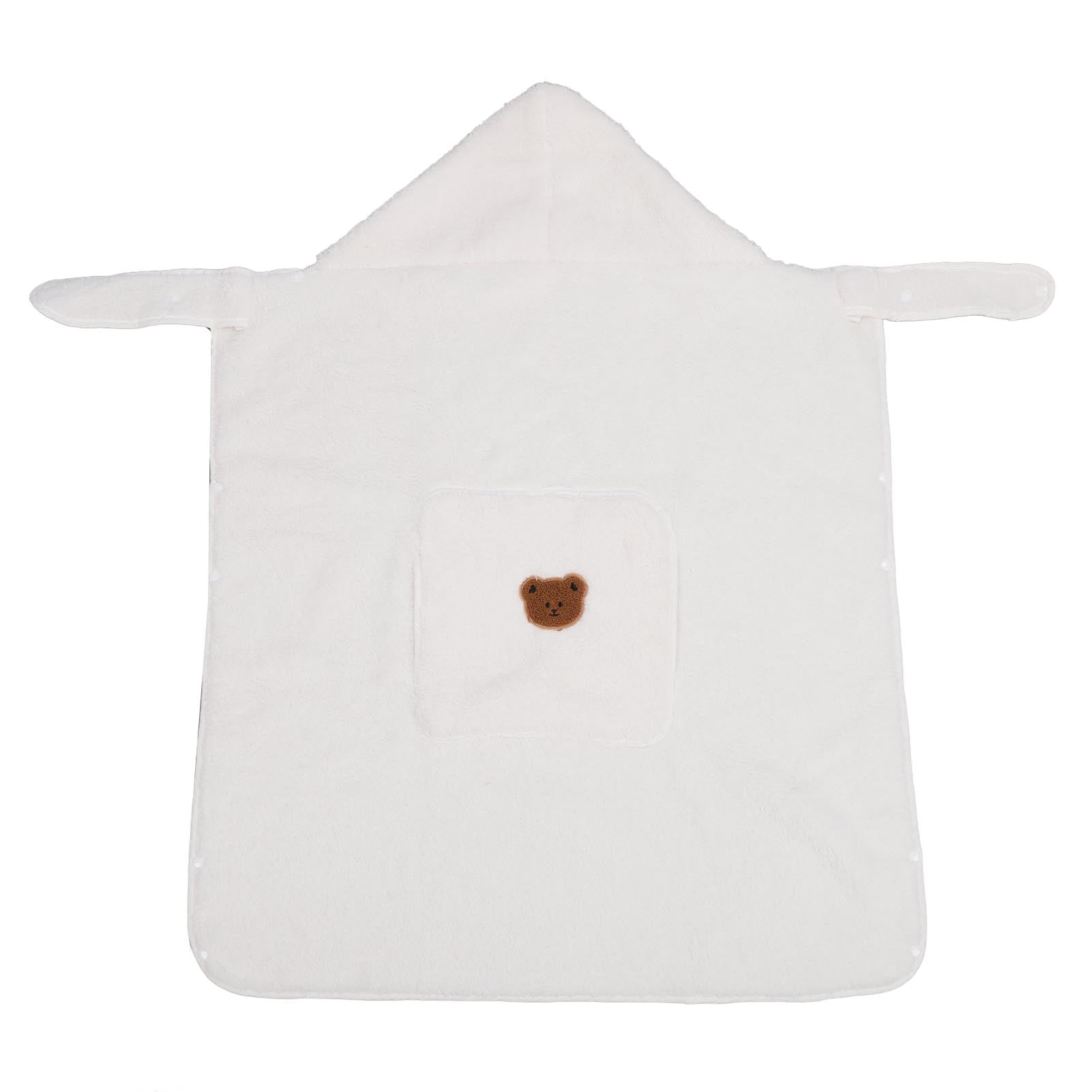 Hooded Toddler Blanket Keep Warm Windproof Large Pocket Thickened Baby Blanket Cover for Stroller Bear