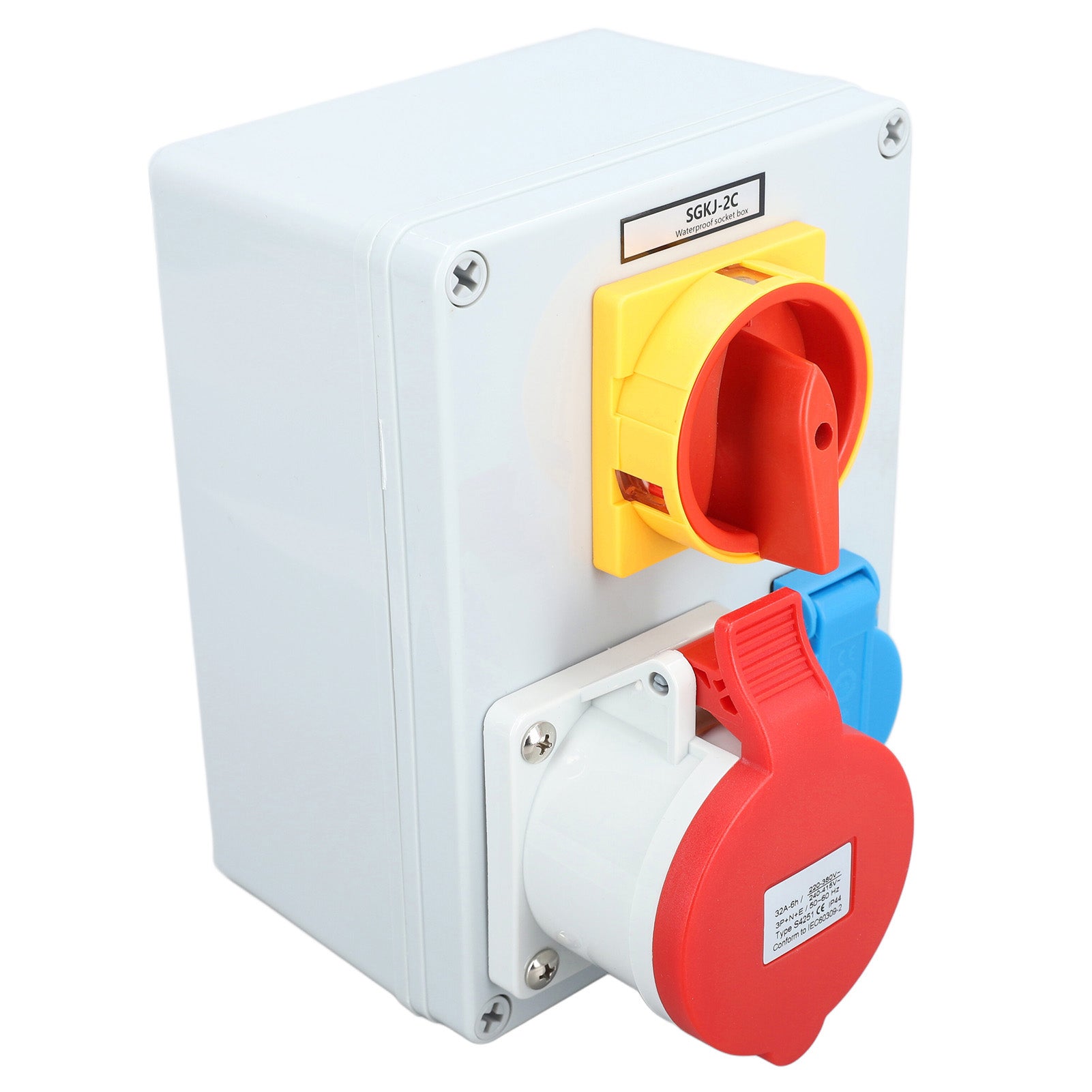 250V 16A EU Socket 32A 5 Pin Industrial Socket with 2 Gear Knob Switch IP44 Outdoor Waterproof Power Outlet Box