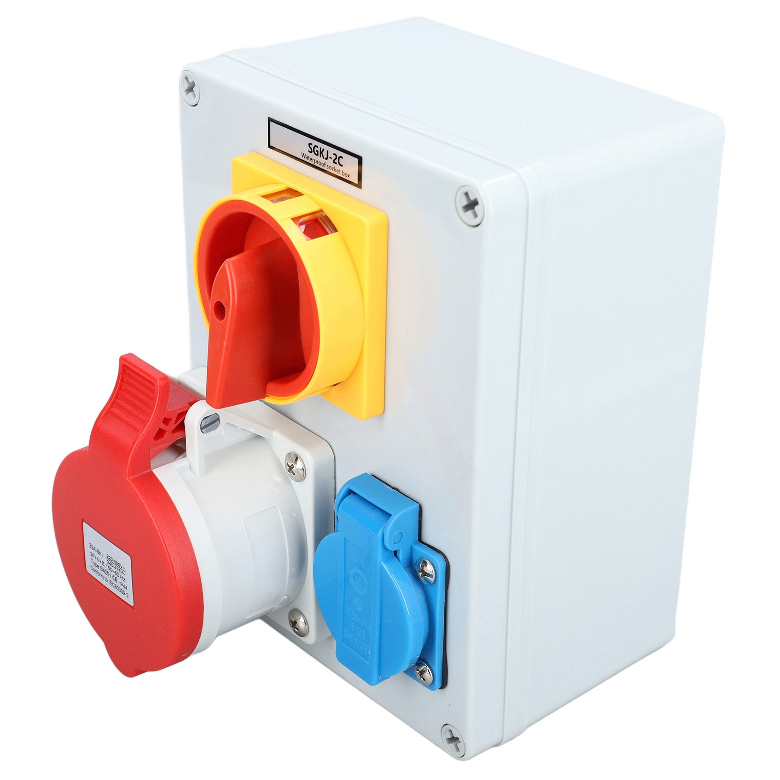 250V 16A EU Socket 32A 5 Pin Industrial Socket with 2 Gear Knob Switch IP44 Outdoor Waterproof Power Outlet Box