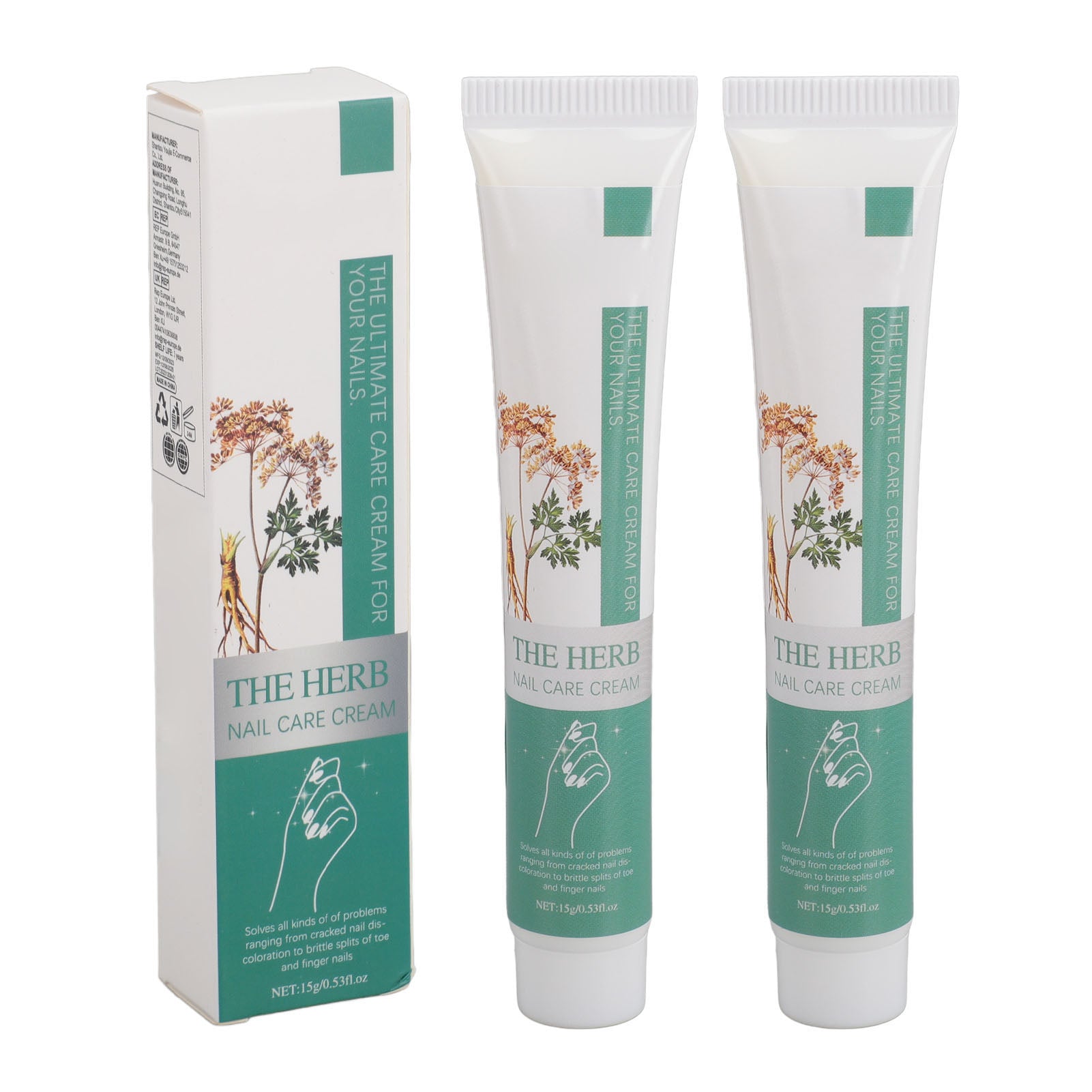 2pcs Damaged Nail Repair Cream Herbal Extracts Broken Cracked Strengthening Nail Repair Cream 15g