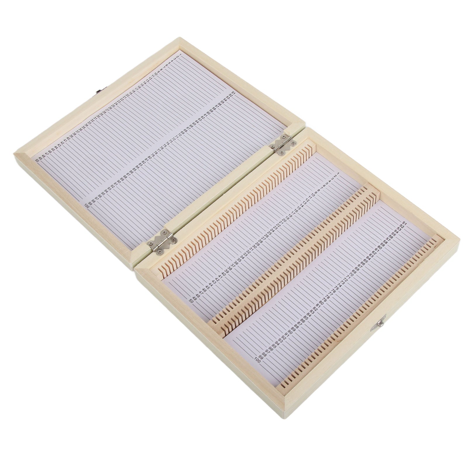 100PCS Biology Glass Prepared Microscope Slides Specimens Wooden Slide Storage Box Case