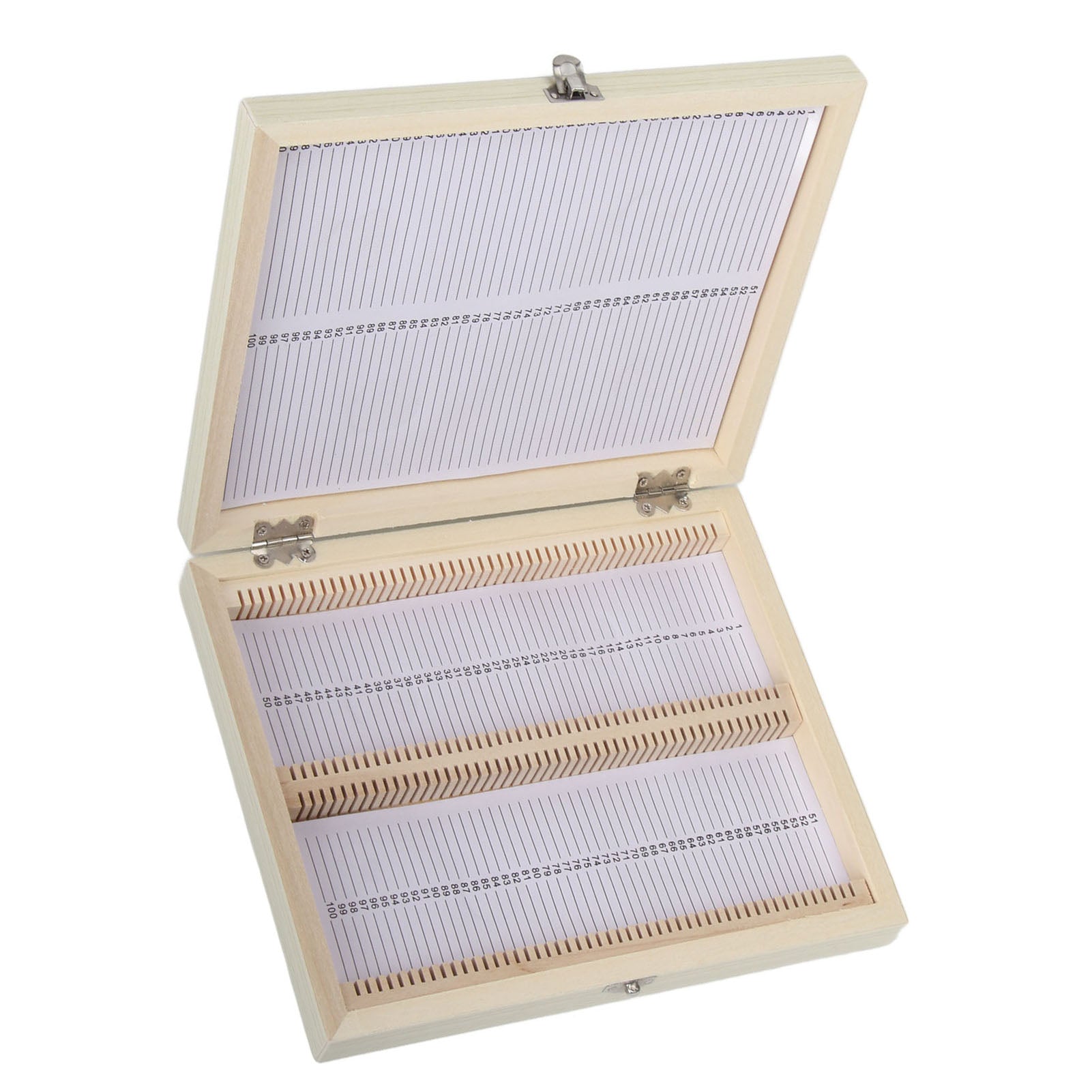 100PCS Biology Glass Prepared Microscope Slides Specimens Wooden Slide Storage Box Case
