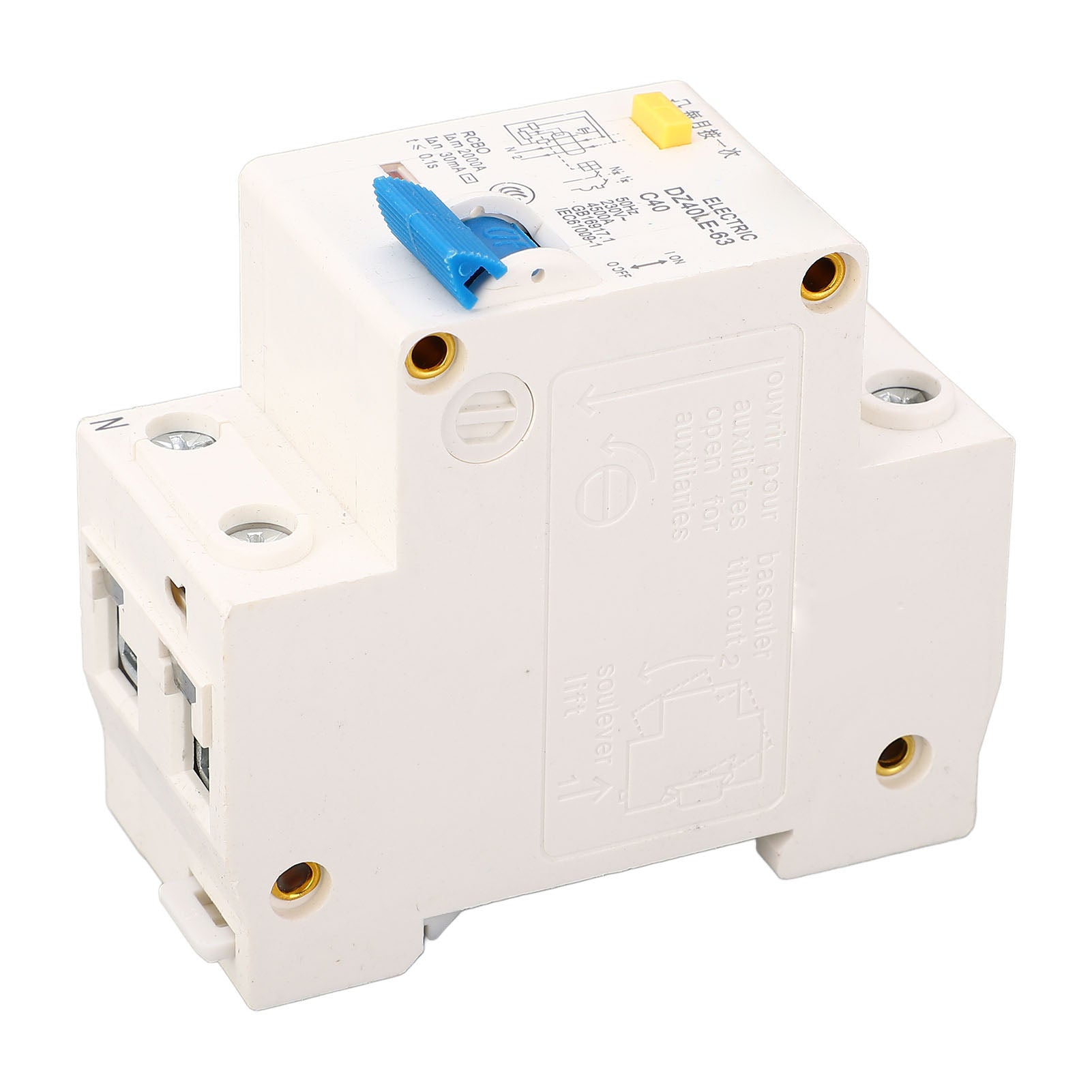 DZ40LE 63 Leakage Circuit Breaker  PC Flame Retardant Rail Mounting Single Handle Circuit Breaker 1p+N Leakage Protector