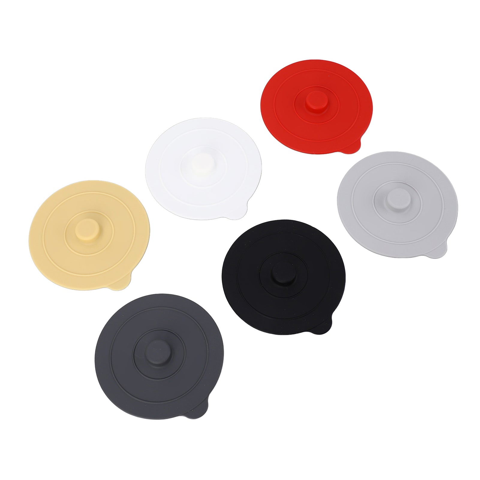 6Pcs Silicone Cup Lid Dustproof Round Universal Cup Cover 9.5cm Red Yellow Black White Dark Grey Light Grey
