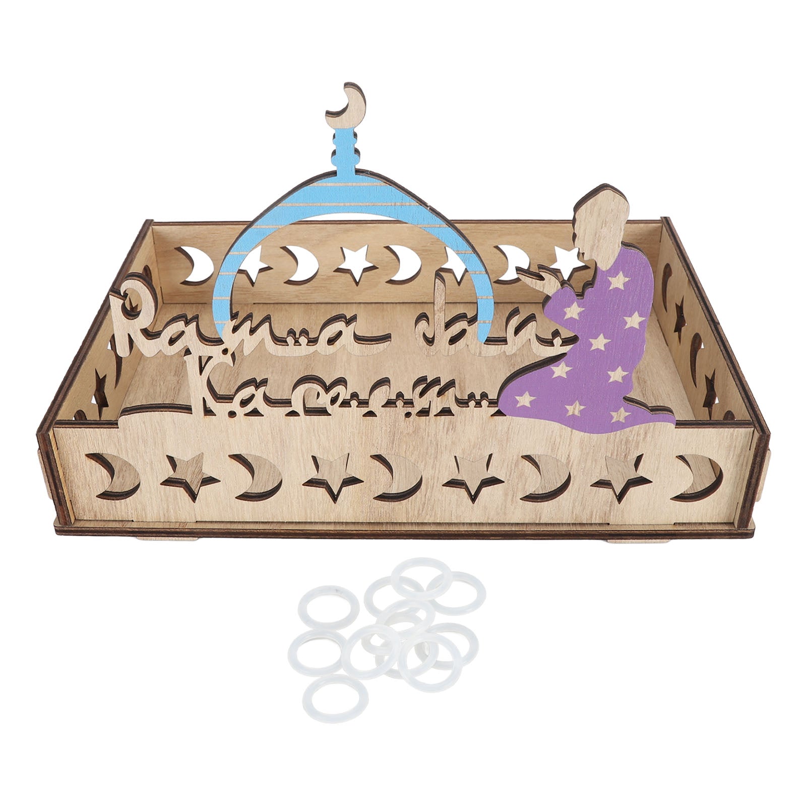 Ramadan Mubarak Wooden Dessert Tray Muslim Rectangle Plate Dessert Food Fruit Storage Tableware EID Decorations XH589