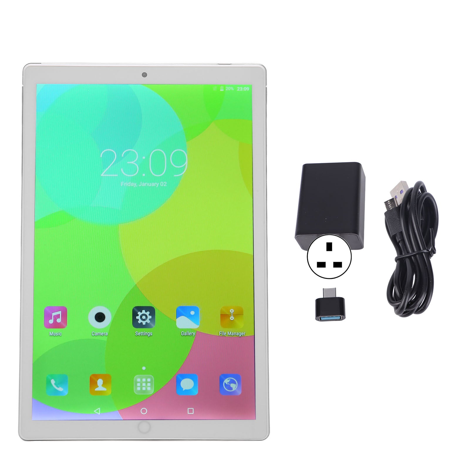 10.1in Tablet for Android11 2.4 5GWiFi 6G 128G 2560x1600IPS 5MP 8MP Dual Camera 8 Core CPU Calling Tablet 100‑240V Silver UK Plug