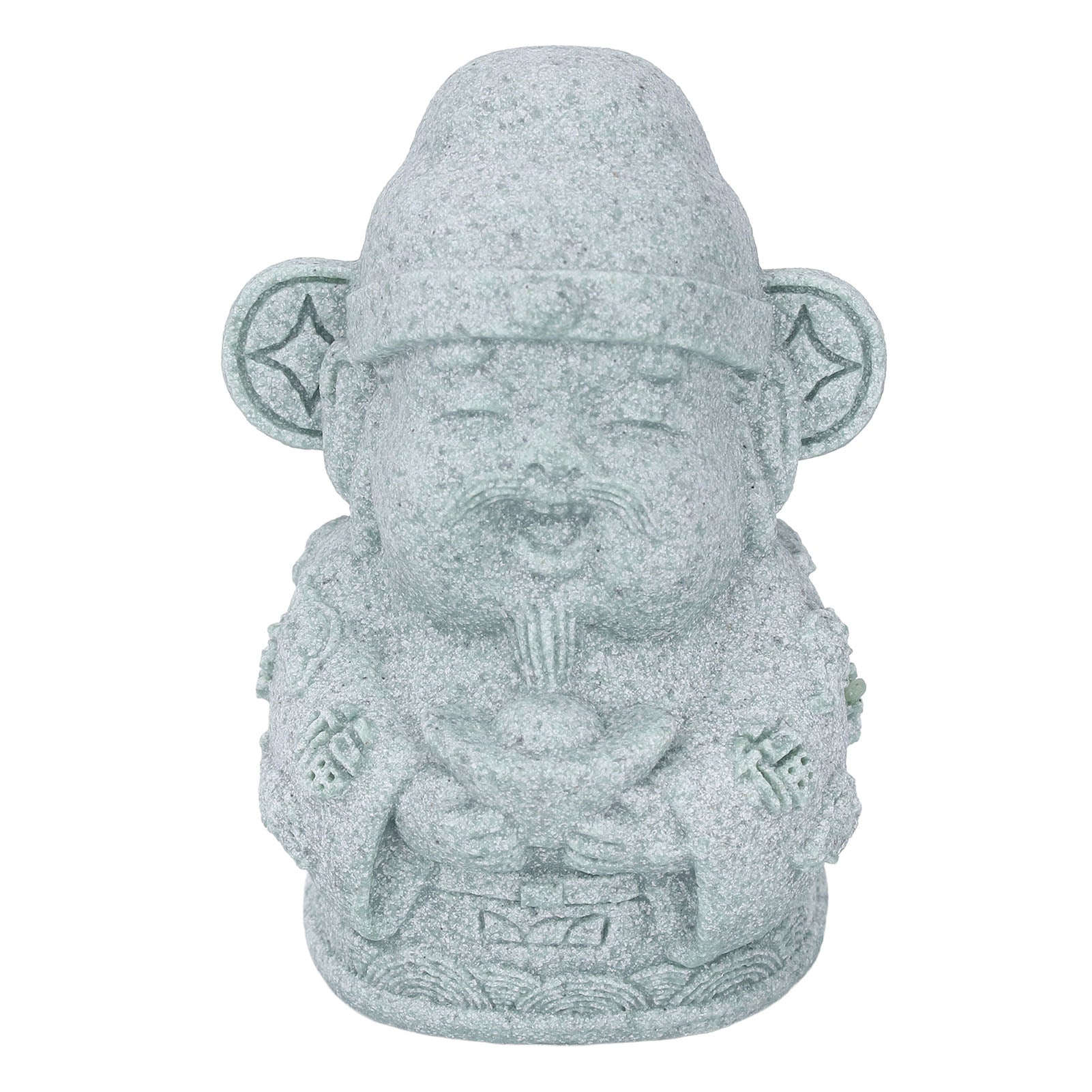 Chinese God Statue Decor Feng Shui Lucky Ornament Office Desktop Home Decoration Green Sandstone 7160L‑01 God of Fortune