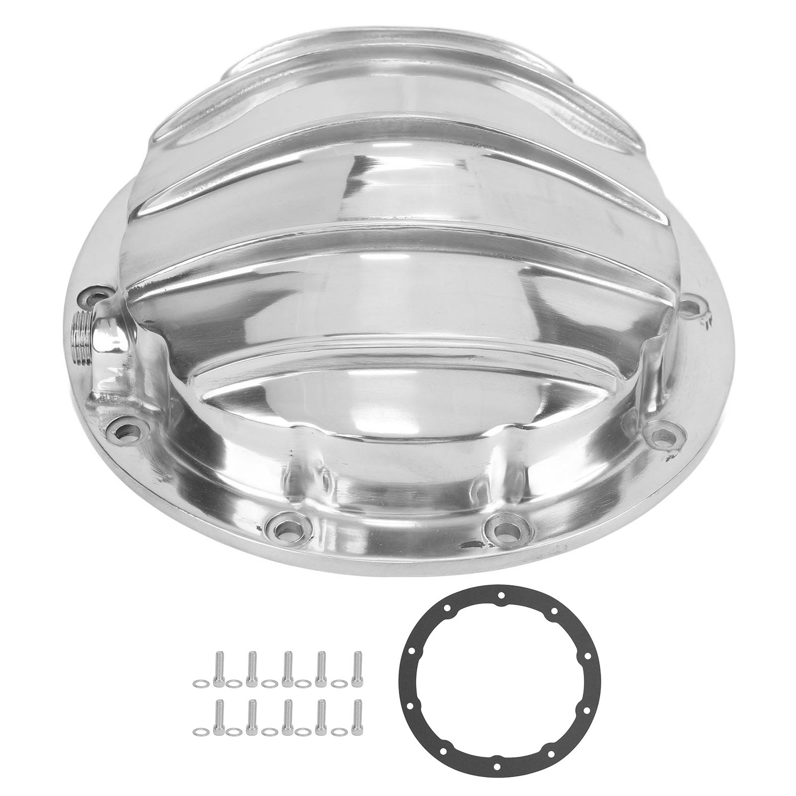 Aluminum Differential Cover HRCGM85BK 10 Screw 1/2in NPT Car Differential Cover for Biscayne Caprice Express Impala Polished
