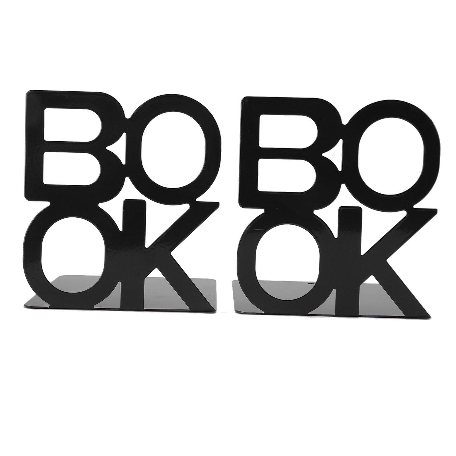 1 Pair Modern Bookend Non Slip Heavy Duty Decorative Book Stopper for Desk Office Library Black