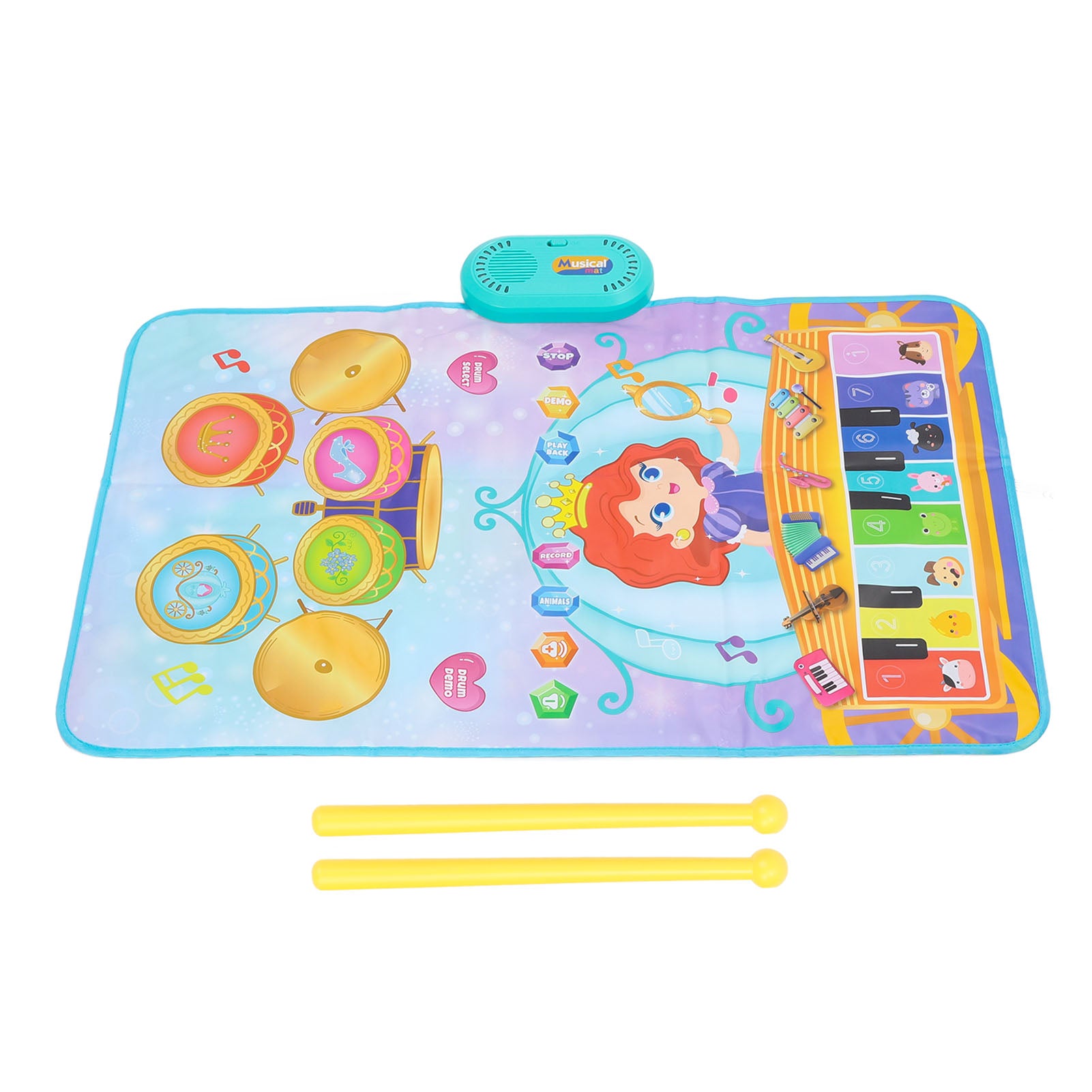 Piano Keyboard Drum Mat with 2 Drumsticks Plastic Waterproof Easy to Clean Kids Musical Play Mat
