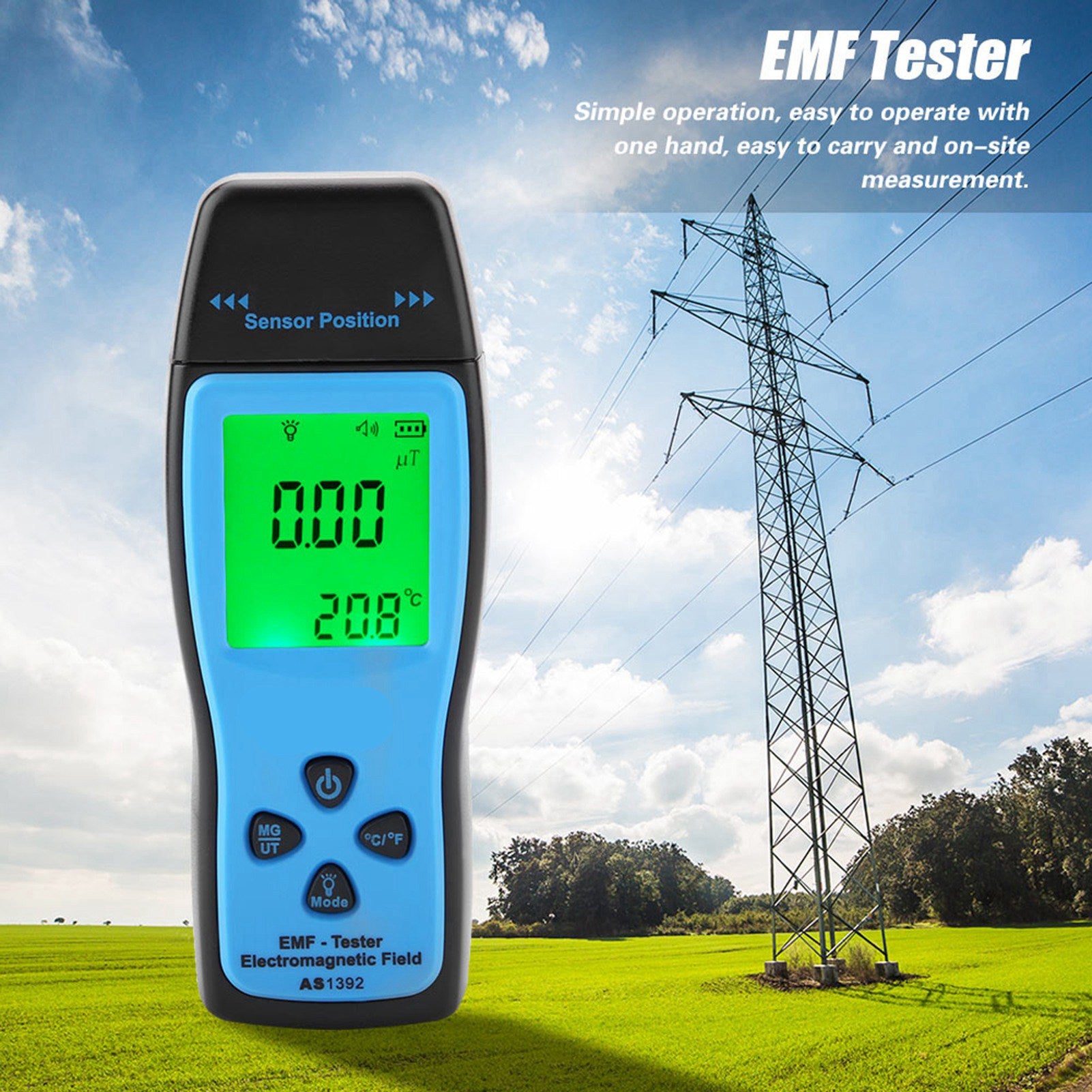 SMART SENSOR AS1392 Digital Electromagnetic Radiometer Mini LCD Display EMF Tester