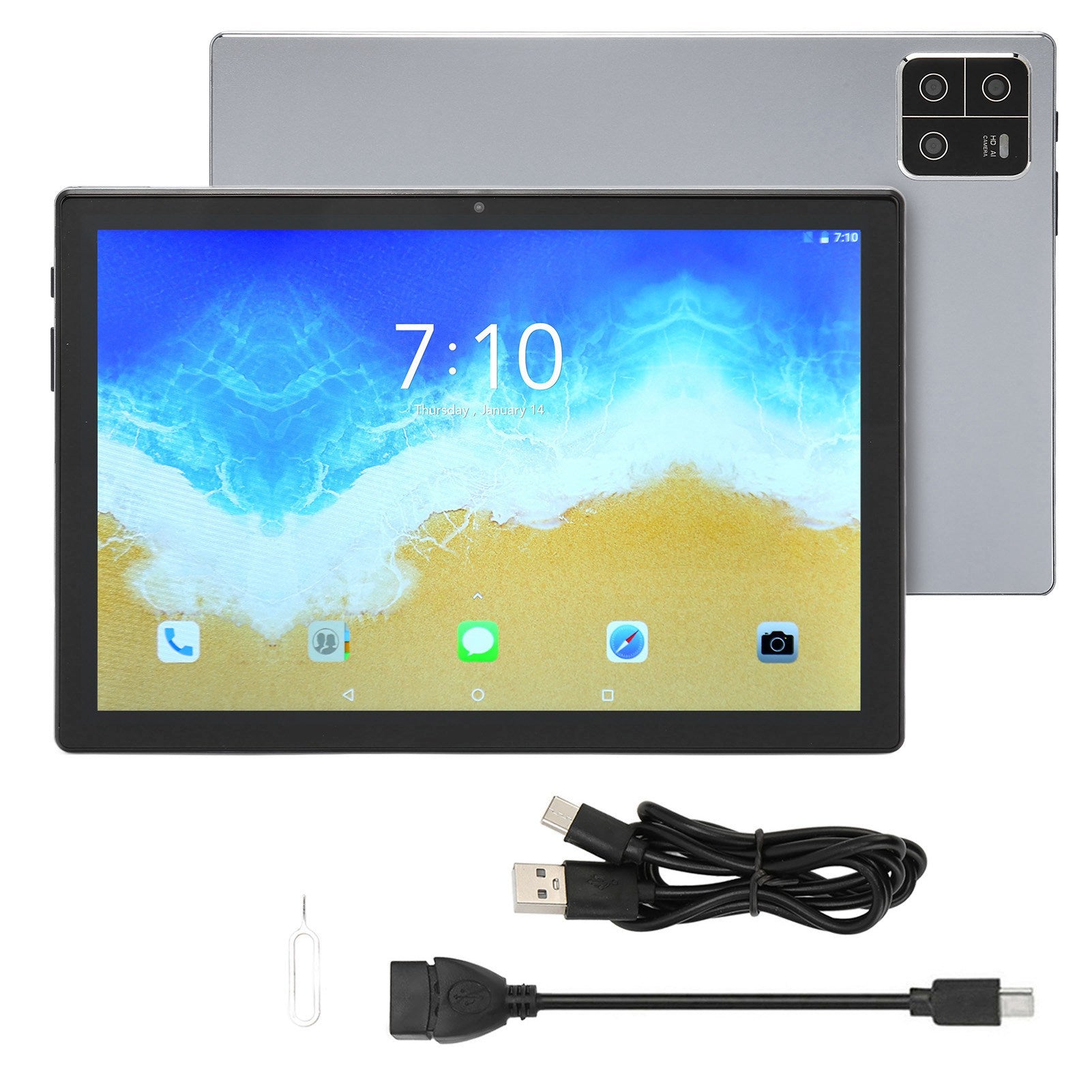 10 Inch Tablet Silver IPS Display 8GB RAM 128GB ROM Octa Core CPU 8800mAh Dual Camera Office Tablet for Family 100‑240V UK Plug
