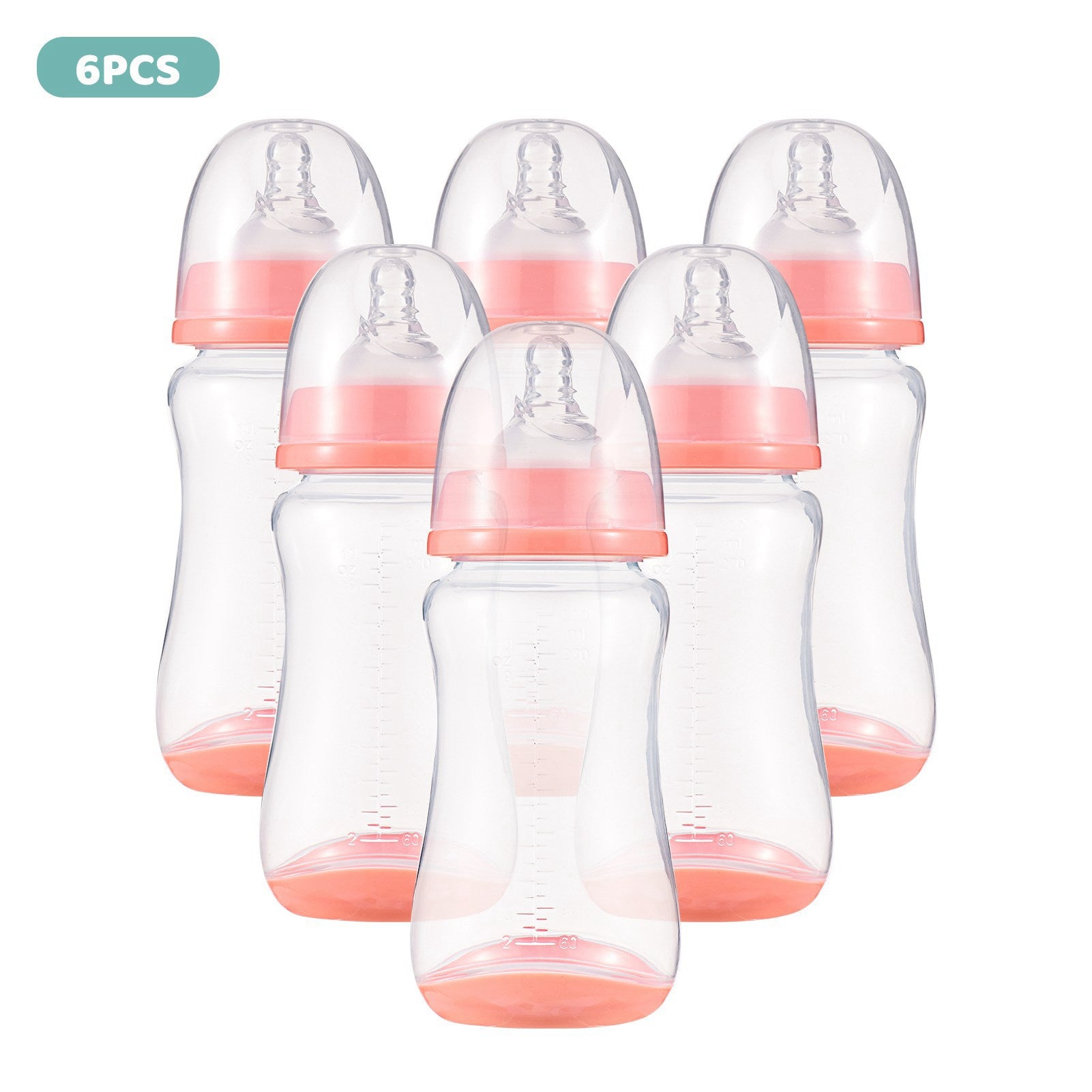 Baby Bottles with Silicone Nipple & Storage Cover Breastfeeding Bottles for Baby Food Grade PP Milk Storage Bottles 300ml Capacity Baby Feeding Bottles Baby Essentials, Orange & Pack of 6