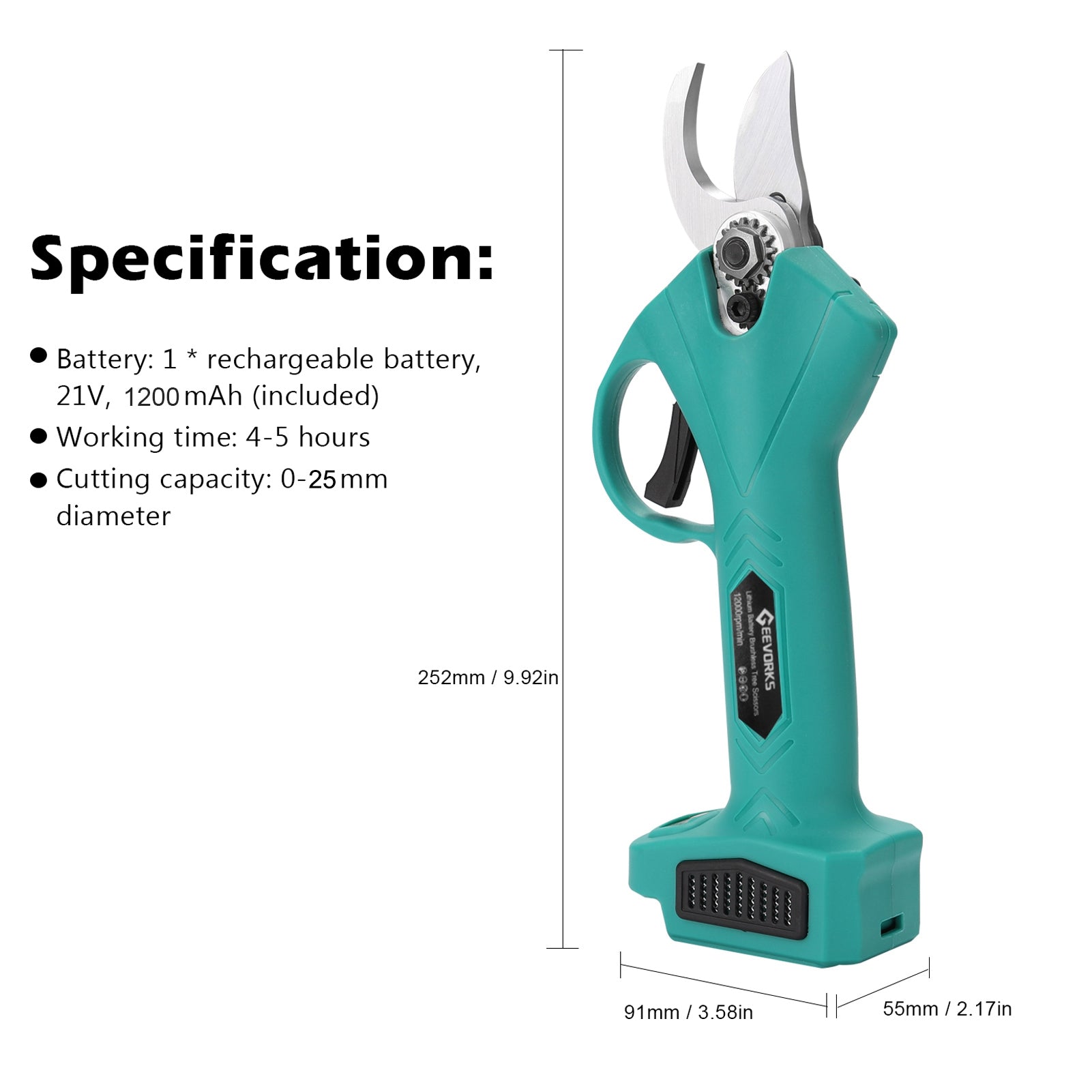 Electric Pruning Shears 21V 1200mAh Battery Cordless Electric Shear for Gardening Fruit Tree