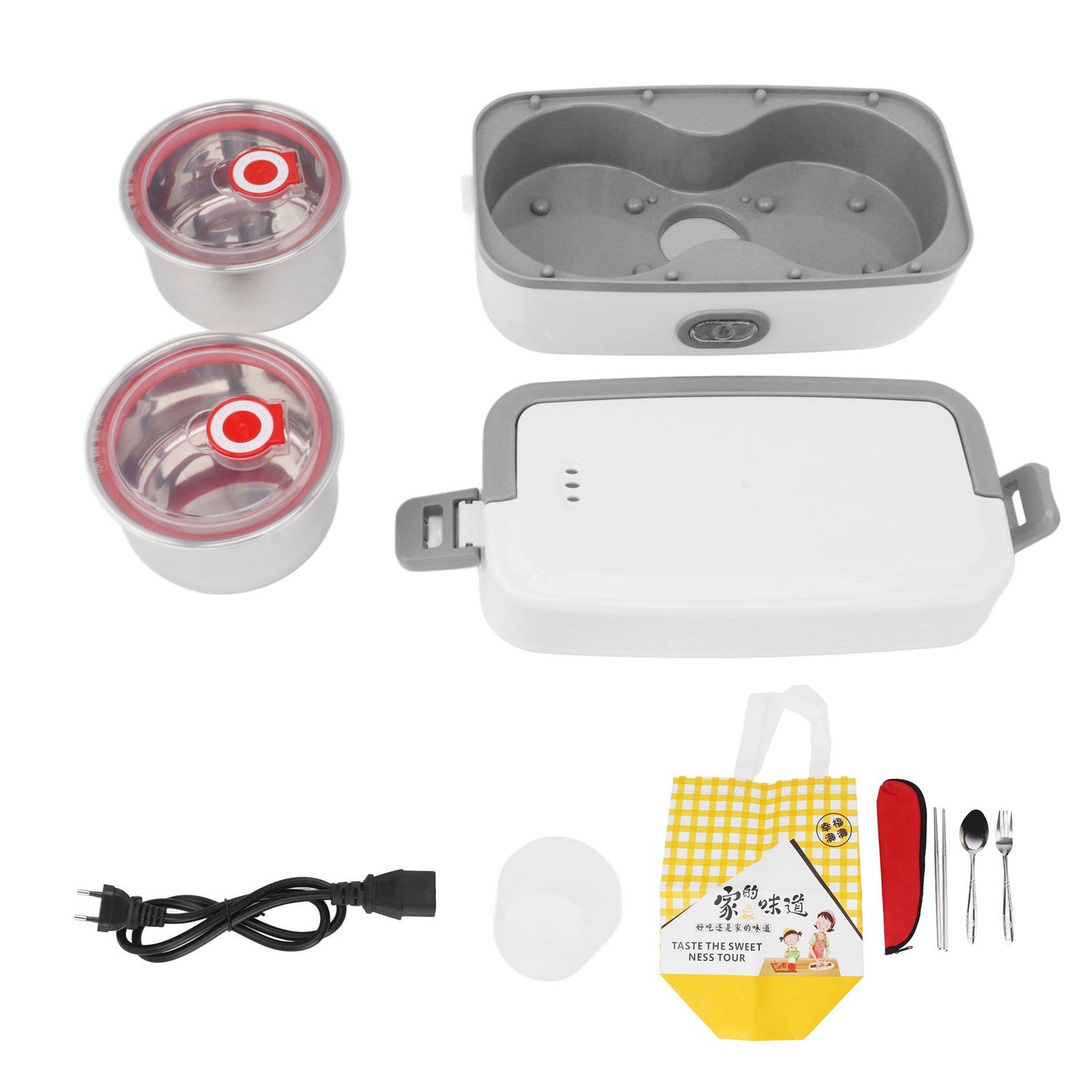 Electric Lunch Box 2 Compartment Fast Heating Stainless Steel Leak Proof Food Heater Warmer for Office Home