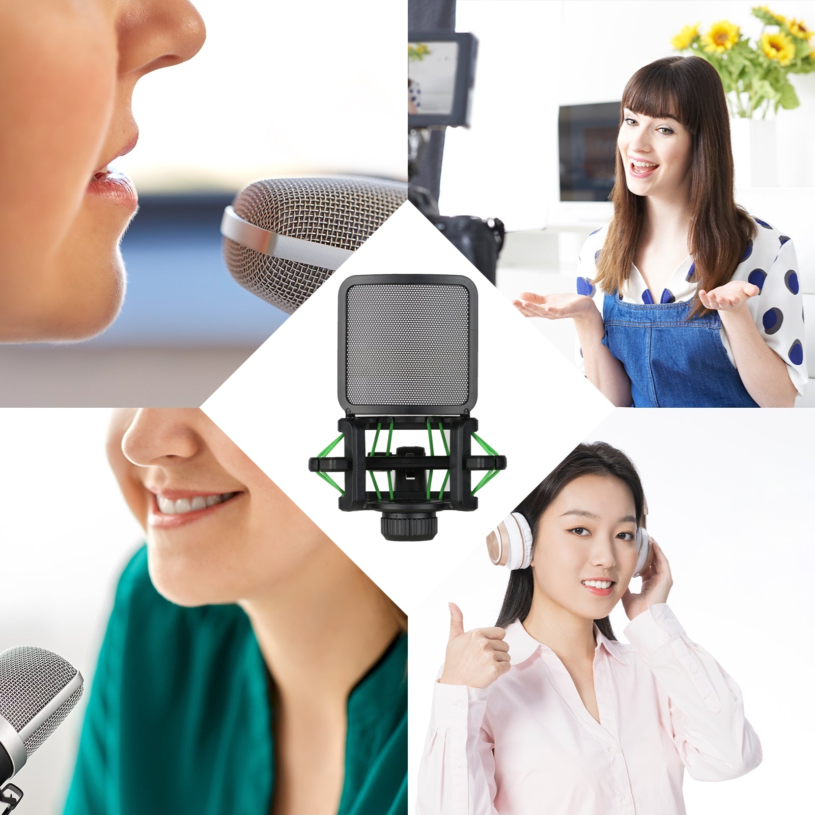 Plastic Microphone Shock Mount Anti-vibration Mic Holder Stand with Metal Pop Filter Universal Screw Adapter for Diameter 23.5mm-24.5mm