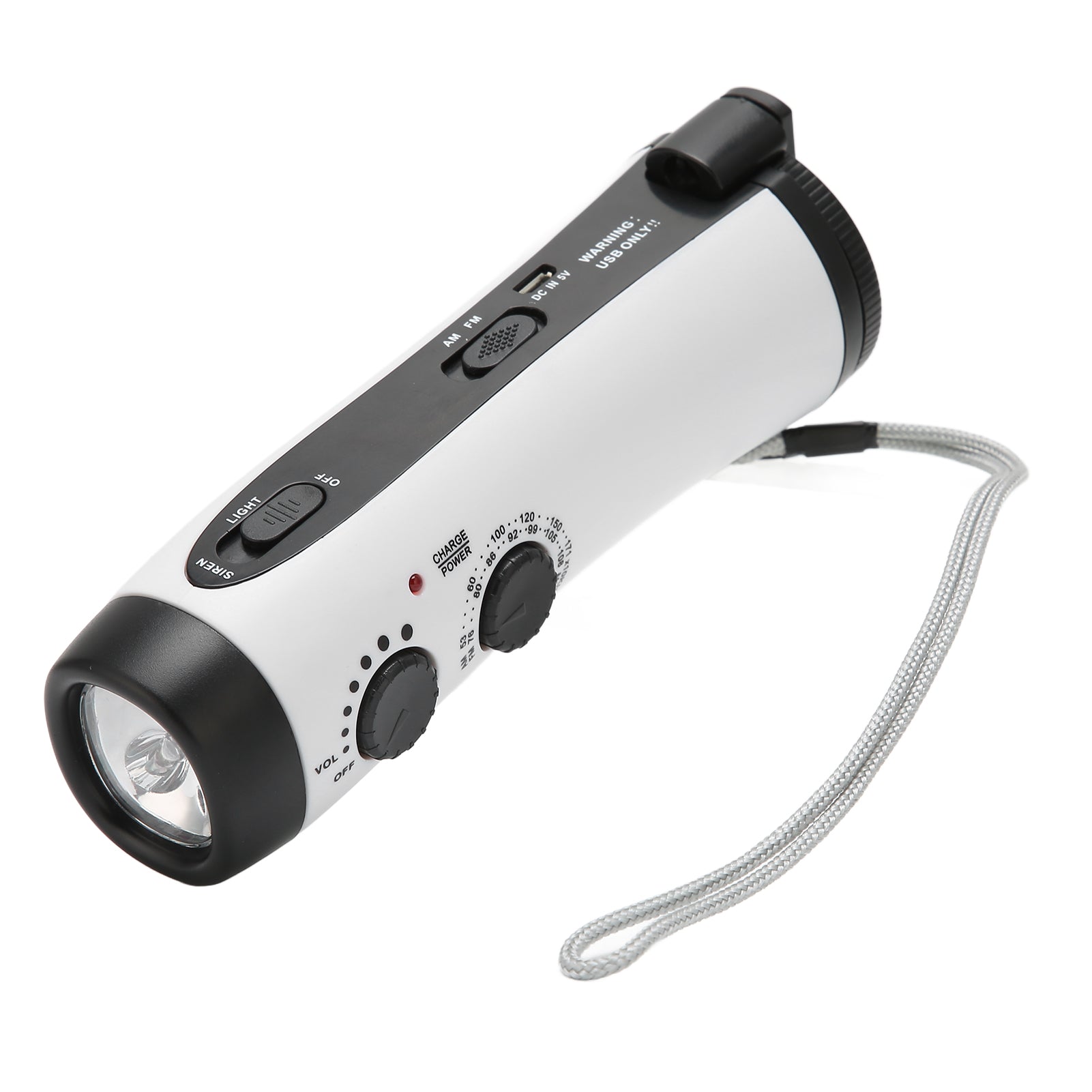 Hand Crank Radio Multifunctional Portable FM AM Weather Radio with LED Flashlight and Wrist Strap for Outdoor