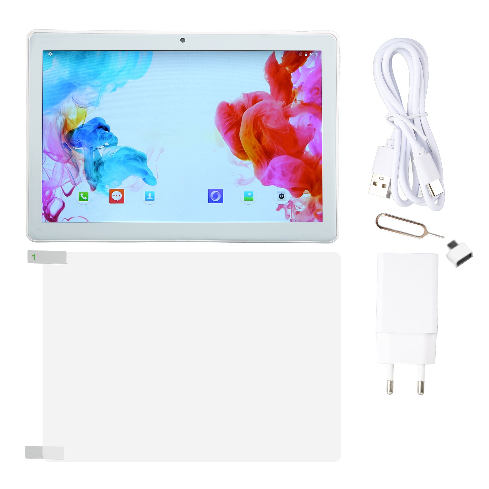 10.1in Tablet Dual SIM for Android9.0 Octa Core RAM 4GB ROM 64GB Blue 4G LTE Tablet for Travel 100‑240V EU Plug