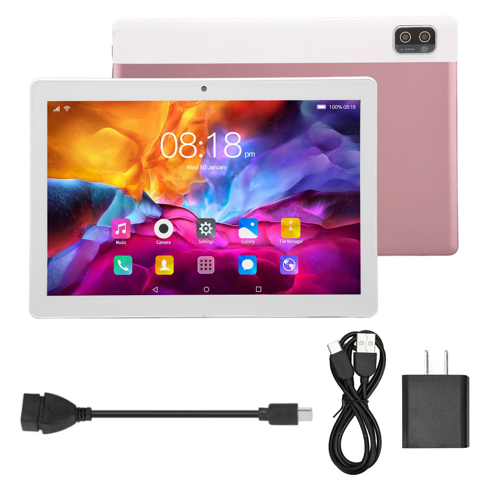 10.1 Inch Tablet 10 Core CPU 5G WiFi for Android 12 6GB 128GB 200W 500W 1960x1080 8800mAh Rose Gold Callable Tablet 100‑240V US Plug