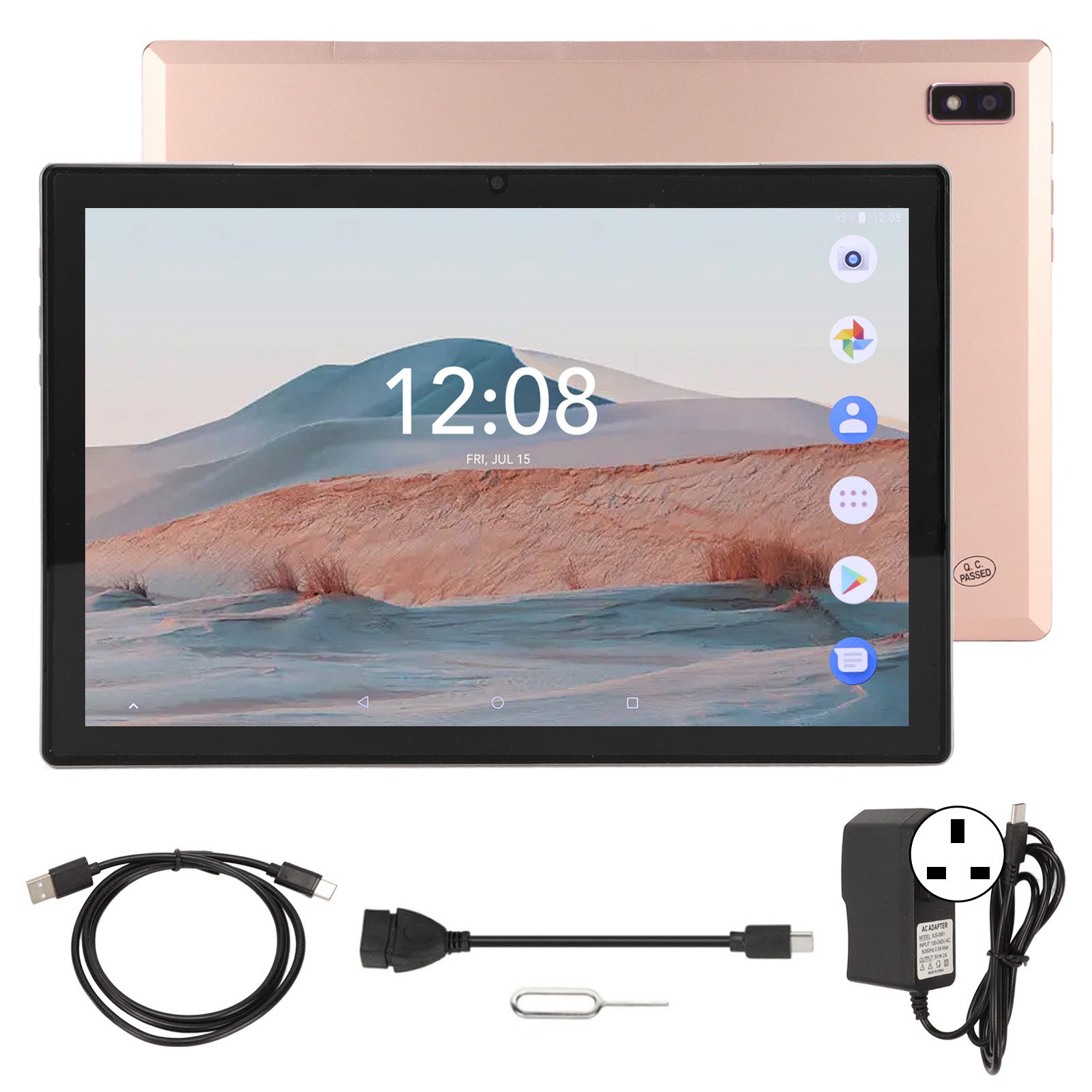 10.1in HD Tablet 3GB 64GB for Android 8.0 4G Dual SIM Dual Standby Calling Pink Dual Cameras Tablet 100‑240V UK Plug