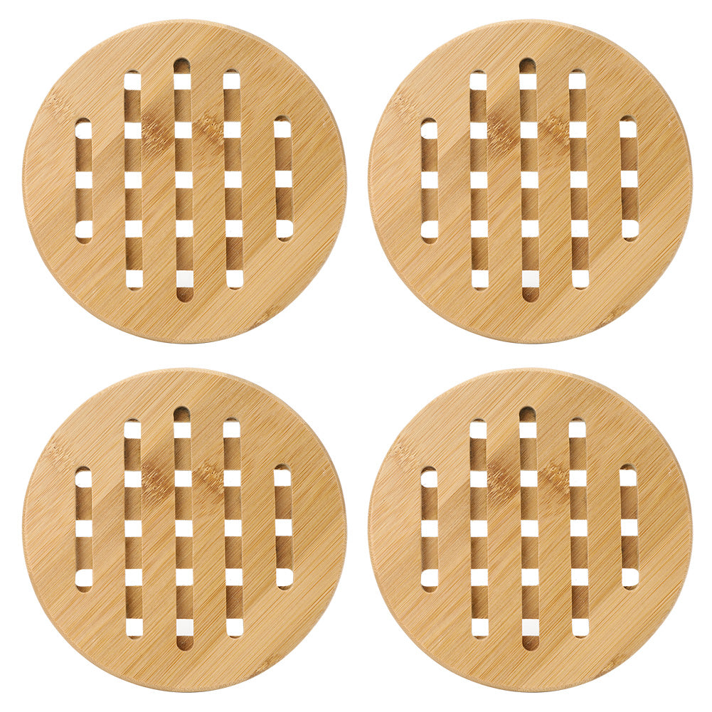 4Pcs Bamboo Table Mat Anti-Scald Non-Slip Bowl Cup Heat Insulation Pad for Home Kitchen Use(Round Shape )