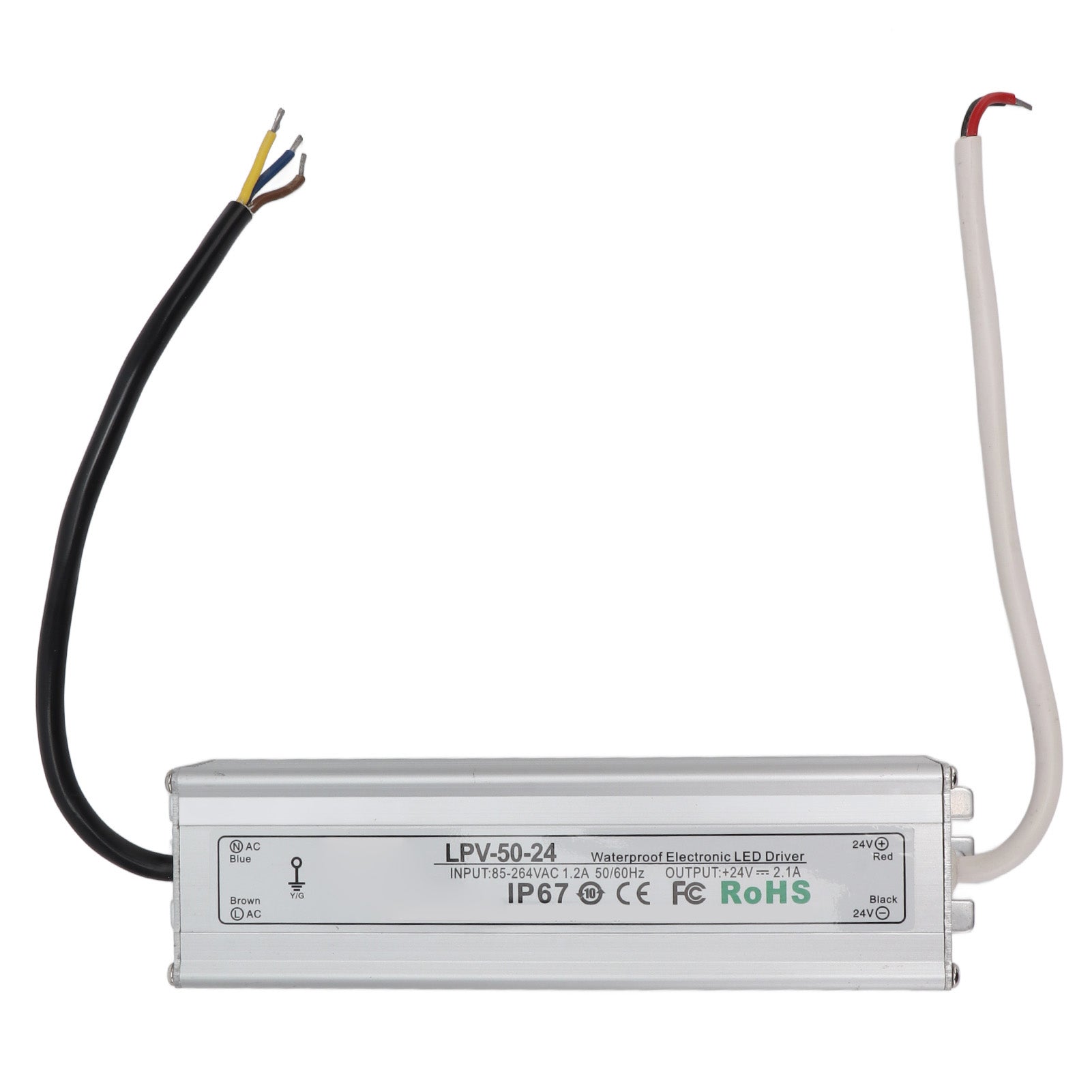 LED Driver IP67 Waterproof LED Power Supply Driver Transformer for Indoor Outdoor LED Lights LPV 24V 85‑264V 50W 2.1A