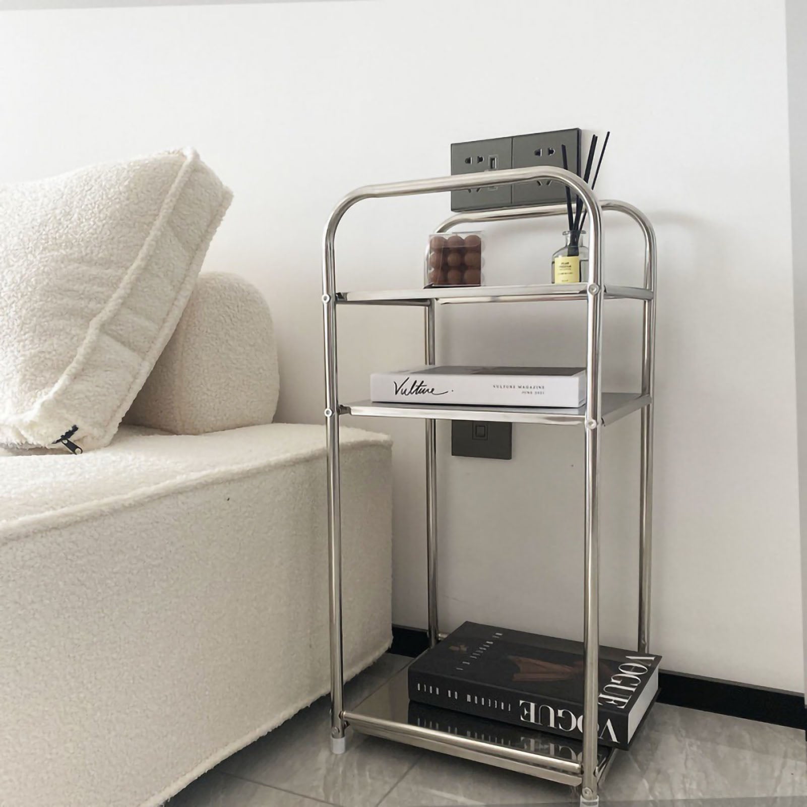 Storage Shelf Stainless Steel Heavy Duty Rack Side Shelving Table End Shelving Holder for Bathroom Bedroom Three Layers (Three Boards)