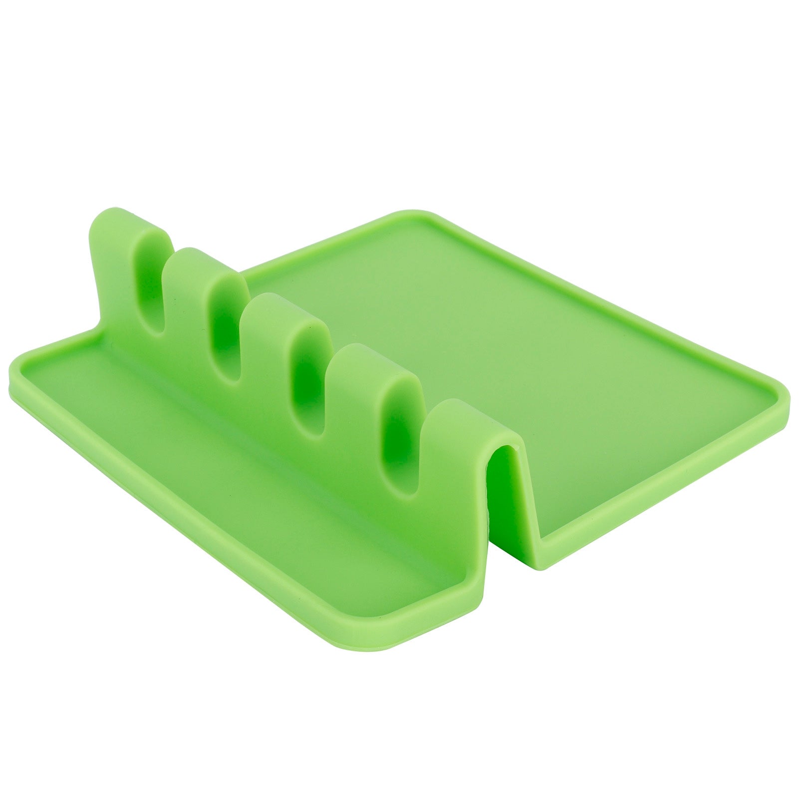 Food Grade Silicone Soup Spoon Mat MultiFunction Spatula Tableware Rack for Kitchen Home(Green )