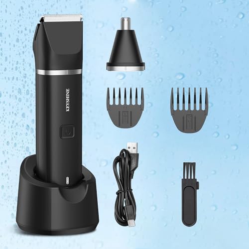 Groin Hair Trimmer - Nose Trimmer: IPX 7 Waterproof Electric Ball Trimmer for Men - 2 in 1 Body Groomer with Replaceable Ceramic Blade Heads - Keep You Trim Neat Clean