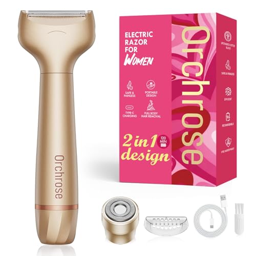 Orchrose Electric Razor for Women Body: Rechargeable Painless Electric Shaver for Bikini Face Body Legs Underarms - Portable for Travel