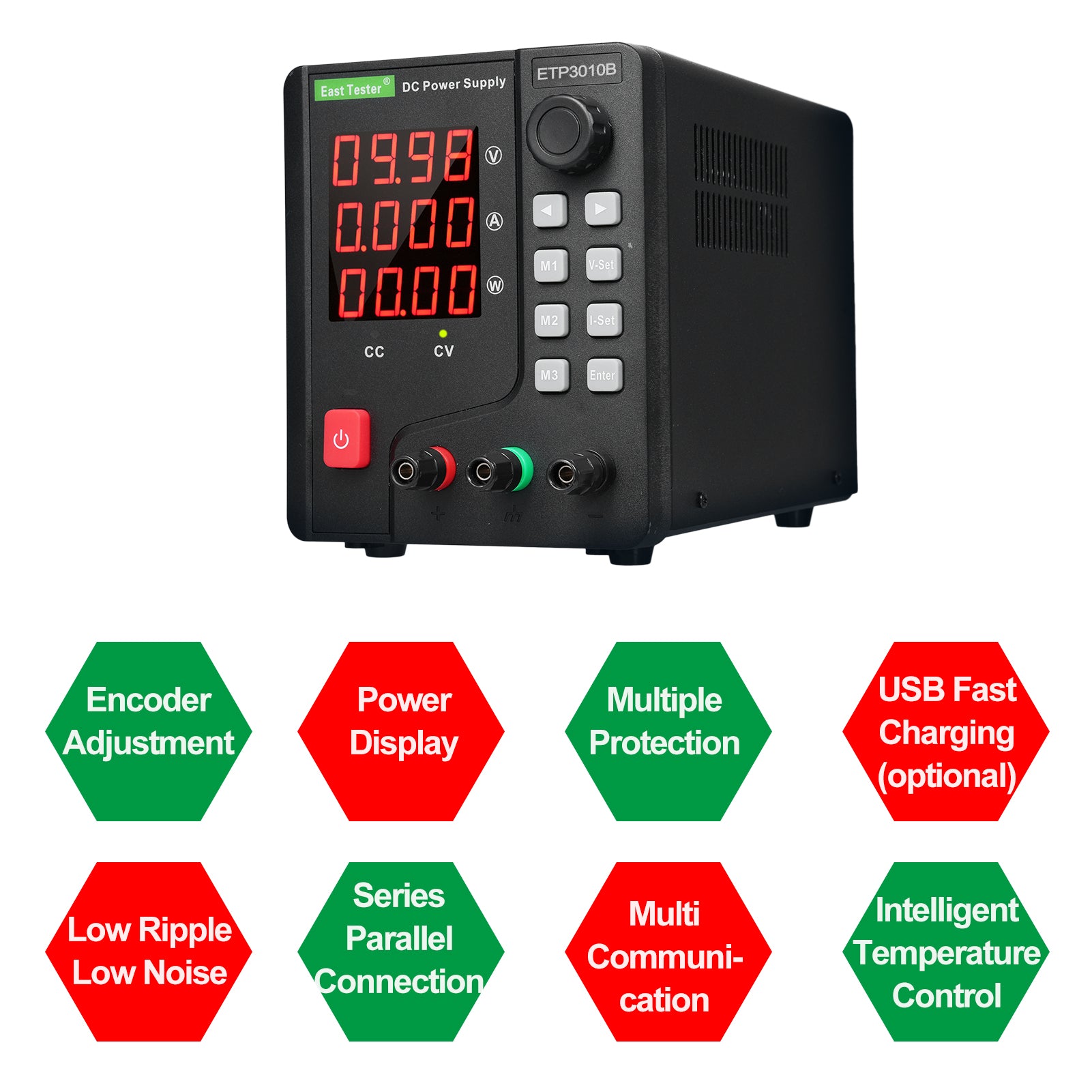 East Tester ETP3010B DC Regulated Power Supply 300W 30V 10A Single Channel DC Regulated Power Supply High Precision Encoder Adjustment Maintenance Storage Remote Control Multifunctional Power Supplys 4 Digits LED Display Regulated Power Supply