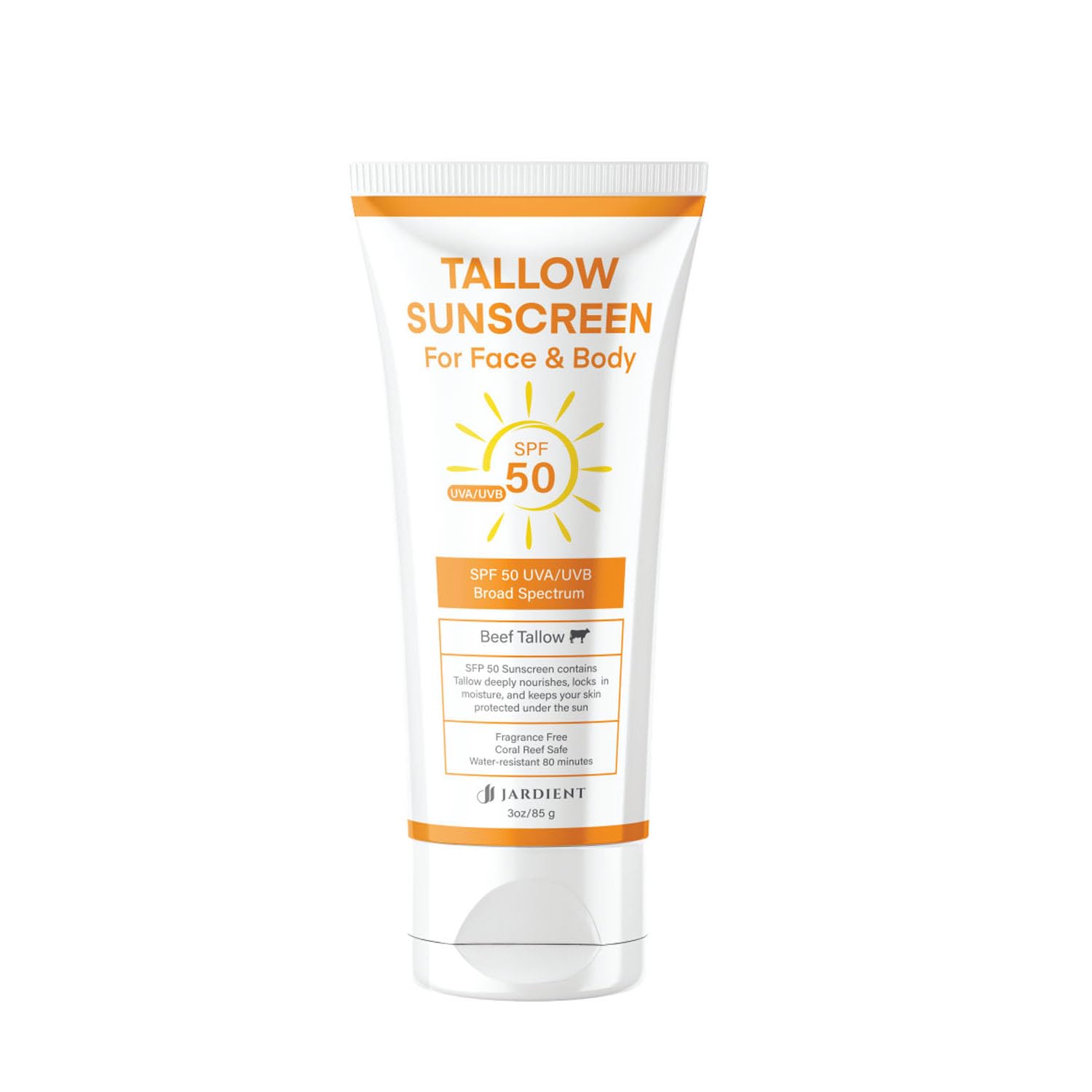 Beef Tallow Sunscreen with Mineral SPF 50 3oz : Instant Sun Protection Non Nano Zinc Oxide Sunblock- Non Greasy Formula- Beach Jogging Outdoor Sports - 3oz, 85g