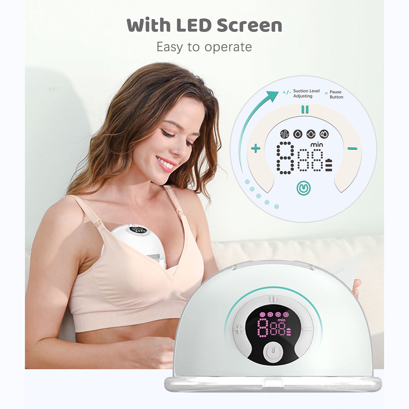 Wearable Breast Pump for Breastfeeding Portable Electric Breast Pump Hands Free 4 Modes 9 Suction Level Low Noise 180ml Capacity with Memory & Pause Functions 24mm Silicone Flange