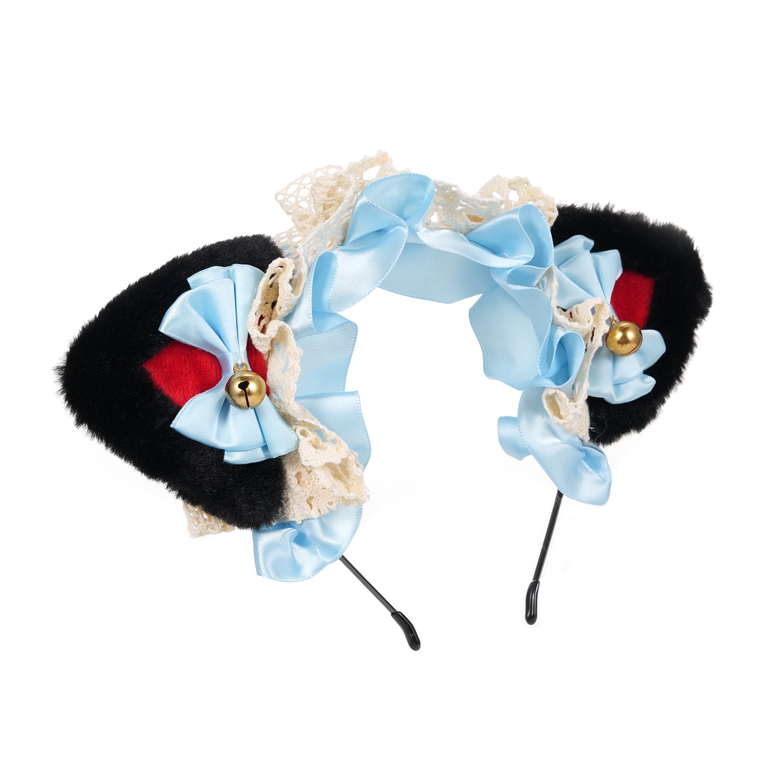 Fluffy Cat Ears Headdress Ribbon Headband Cute Hair Ornament Hair Accessory Lace Cat Ears Hairband for Girls and Women