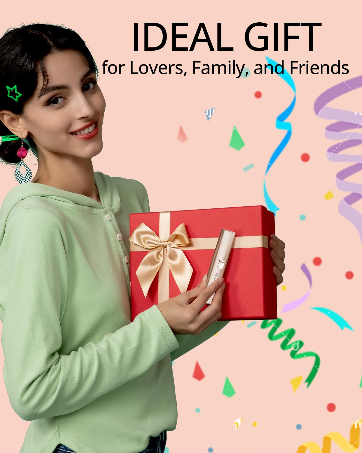 Rechargeable Facial Hair Remover for Women: 2 in 1 Electric Eyebrow and Facial Hair Remover - Suitable for Middle-aged Women’s Eyebrow, Chin, and Cheek Trimming - with Built-in LED Light (Gold)