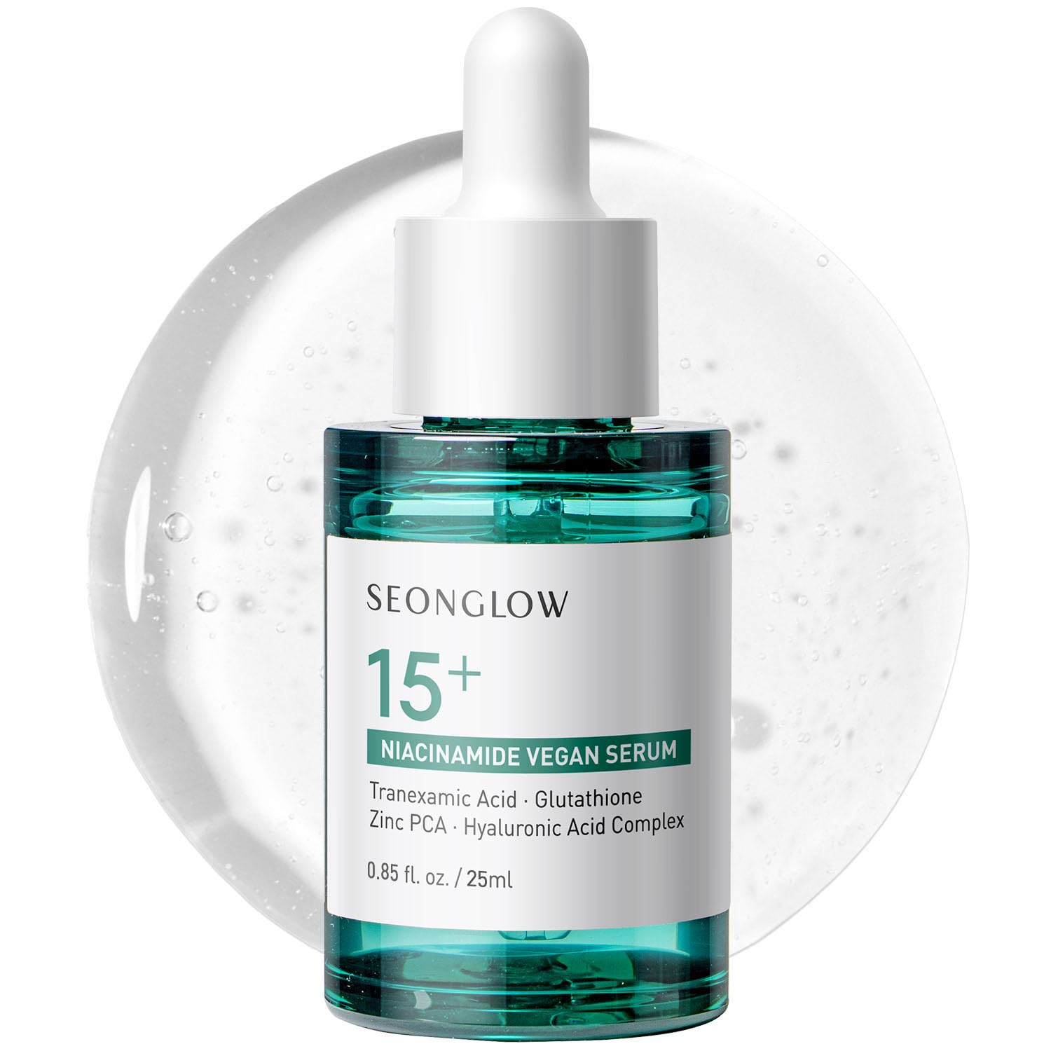 SEONGLOW 15% Vegan Niacinamide+ 3% Tranexamic Acid Serum: Korean Skin Care Niacinamide serum - Pore Minimizer for Face, Glutathione, Zinc PCA, 0.85 fl.oz.(25ml)