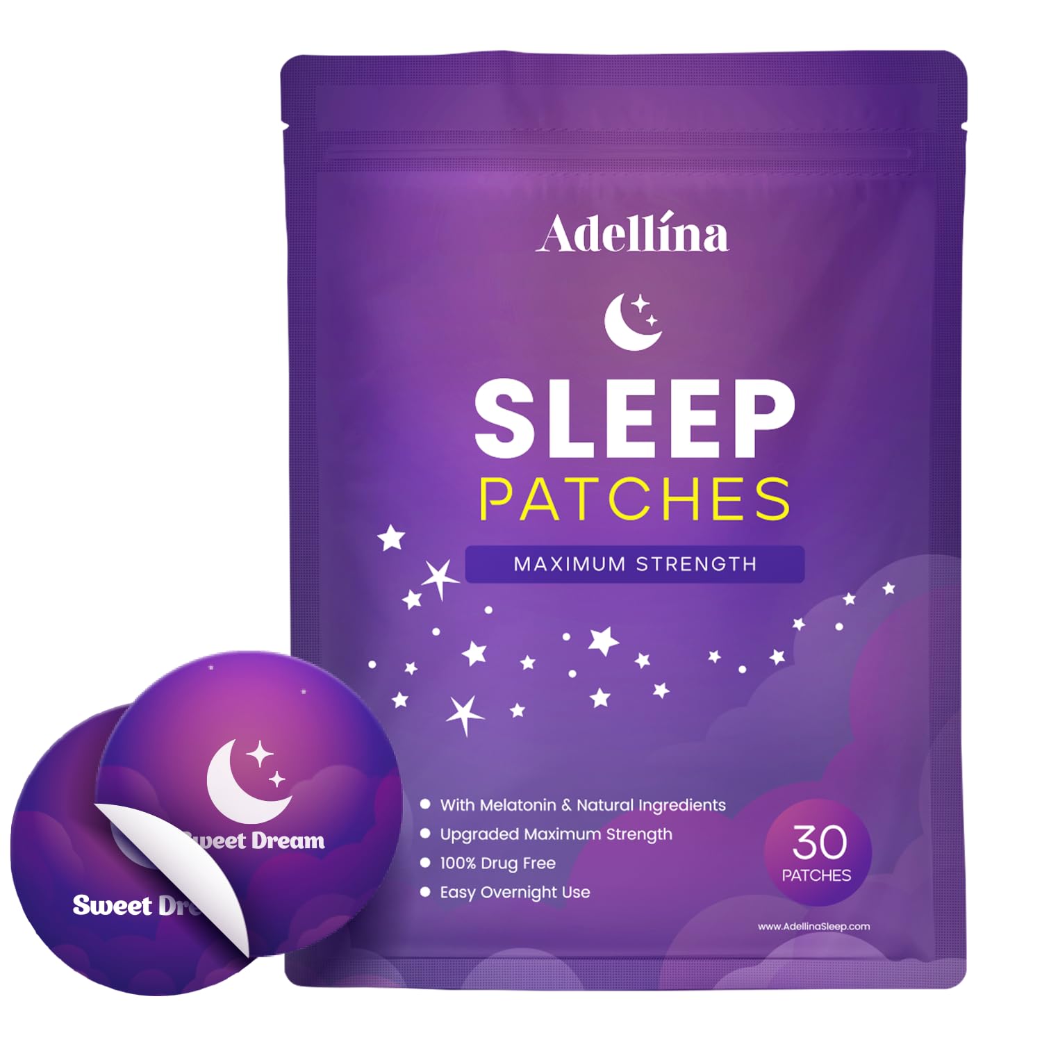 Sleep Patches for Adults Extra Strength: Easy-to-Apply Sleep Patch with Melatonin & Valerian 30 Patches (Purple)