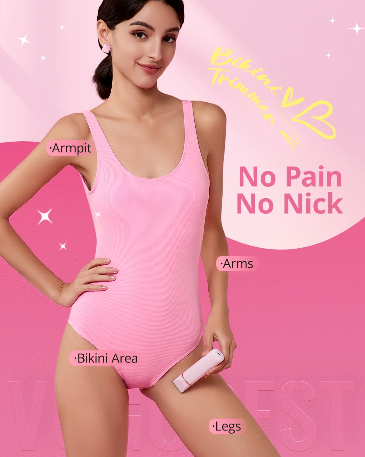 VG VOGCREST Electric Bikini Trimmer: 2 in1 Body Facial Hair Remover - Painless Pubic Hair Shaver (Pink)