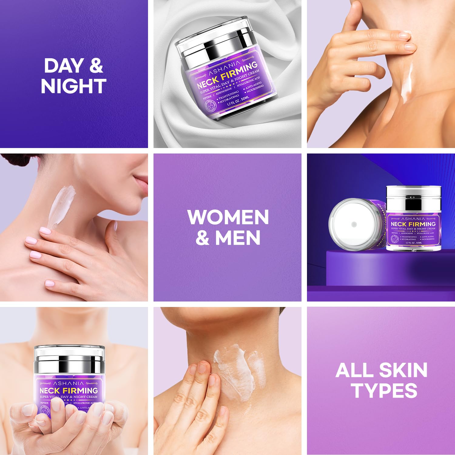 Ashania Korean Neck Firming Cream For Deep Neck fine line, Loose Skin & Neckline Care – Peptide & Adenosine Tightening Cream with Hyaluronic Acid - Made in Korea 1.7 fl oz