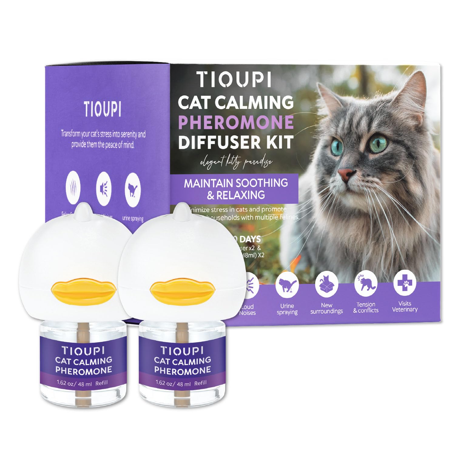 TIOUPI Cat Pheromones Calming Diffuser: Premium Cat Calming Diffuser - cat Calming pheromone Diffuser - cat pheromone Diffuser - cat Diffuser Calming - pheromone Diffuser to Calm Cats, 2 Pack