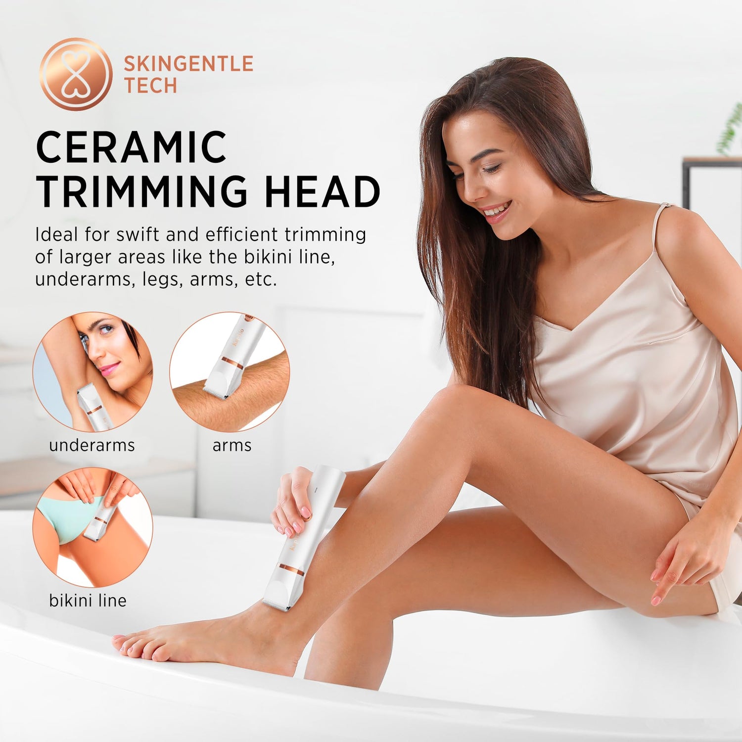 Bikini Trimmer for Women Pubic Hair: 2 in 1 Eletctric Razors for Women - Rechargeable Eletctric Shaver - IPX7 Waterproof Bikini Trimmer for Underarm Leg Arm Body (Pearl White)