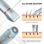 Electric Bikini Trimer Shaver Women: 2 in 1 IPX7 Waterproof Wet & Dry Use Body Hair Trimmer and Facial Hair Remover - Rechargeable Hair Removal Kit for Bikini Underarm Leg Arm Body Face