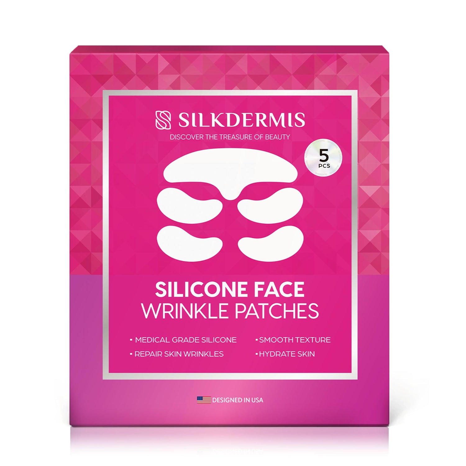 SILKDERMIS Silicone Face Patches 5pcs- Reusable Under Eye and Smile Line Patches Forehead fine line Patches 5pcs