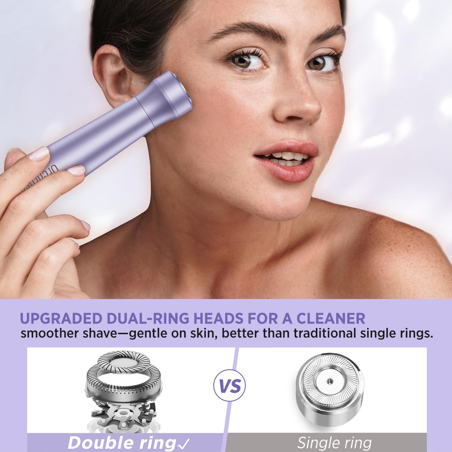 Orchrose Electric Razor for Women Body: Rechargeable Painless Electric Shaver for Bikini Face Body Legs Underarms - 3-in-1 Blade and Rotary Shaving Head (Purpl)